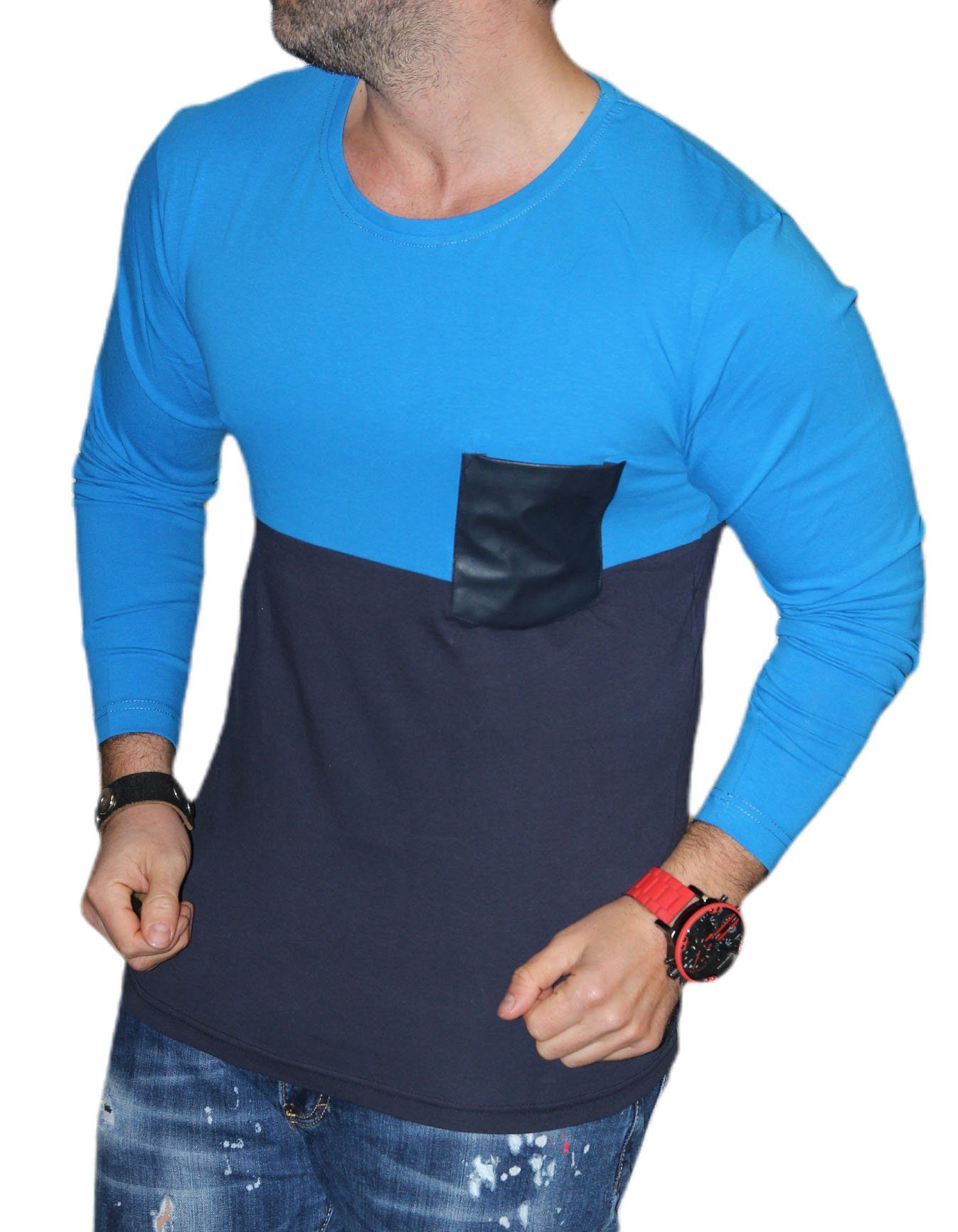 Langarmshirt Longsleeve mit Rundhals und Brusttasche