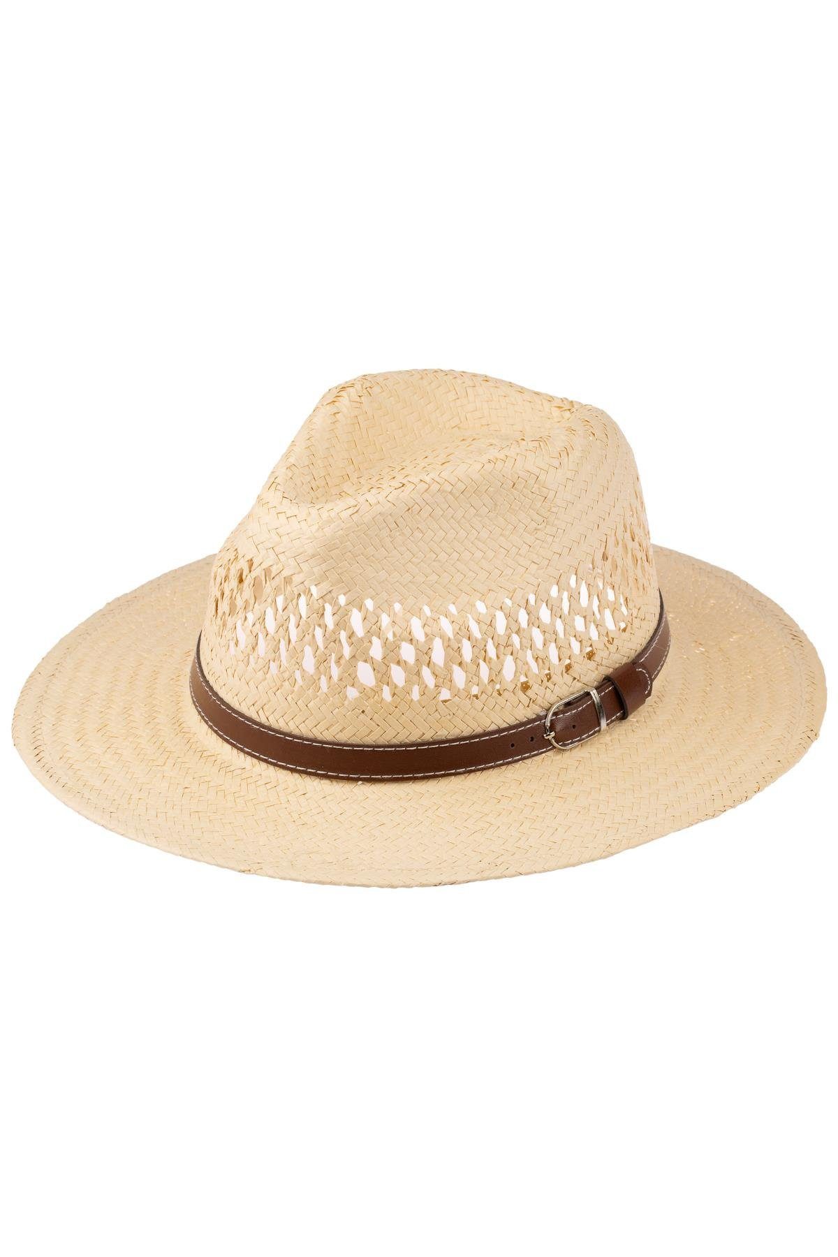 C&CITY Sonnenhut Herren Strohhut mit Gürteldetail