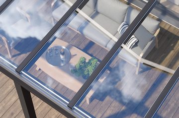 Rexin Terrassendach REXOpremium – hochwertiges Aluminium Terrassendach 6m x 2m, BxT: 606x200 cm, Bedachung VSG-Glas klar oder VSG-Glas grau, mit 4mm starken Profilen, Terassenüberdachung, Vordach