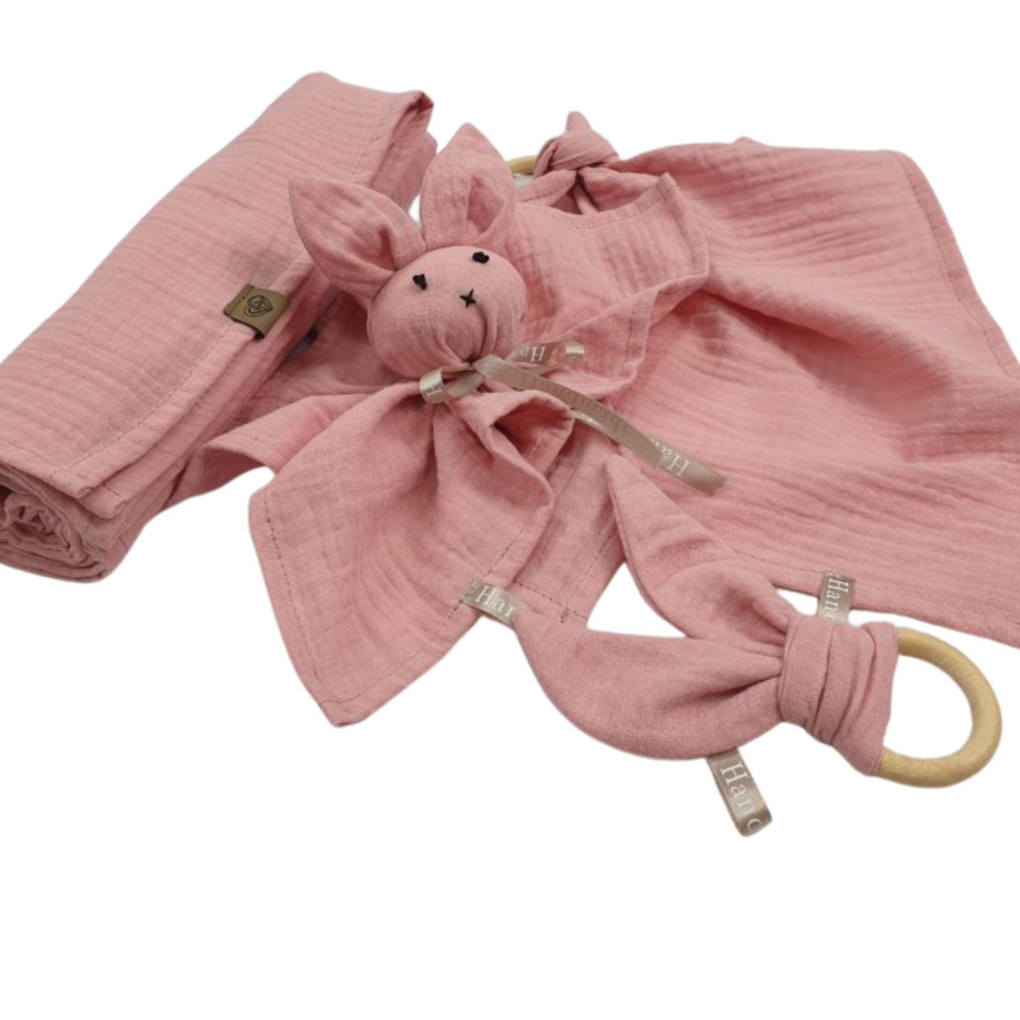 Babymajawelt Neugeborenen-Geschenkset Musselin Geschenk Set 4 tlg Beißring Knistertuch etc. (Motorik & Sinne Set, 4-tlg., 4 Teile: Beißring, Beißtuch, Kuscheltier, Musselintuch) Geschenk zur Geburt, Erstausstattung Besonders Weich & Zart
