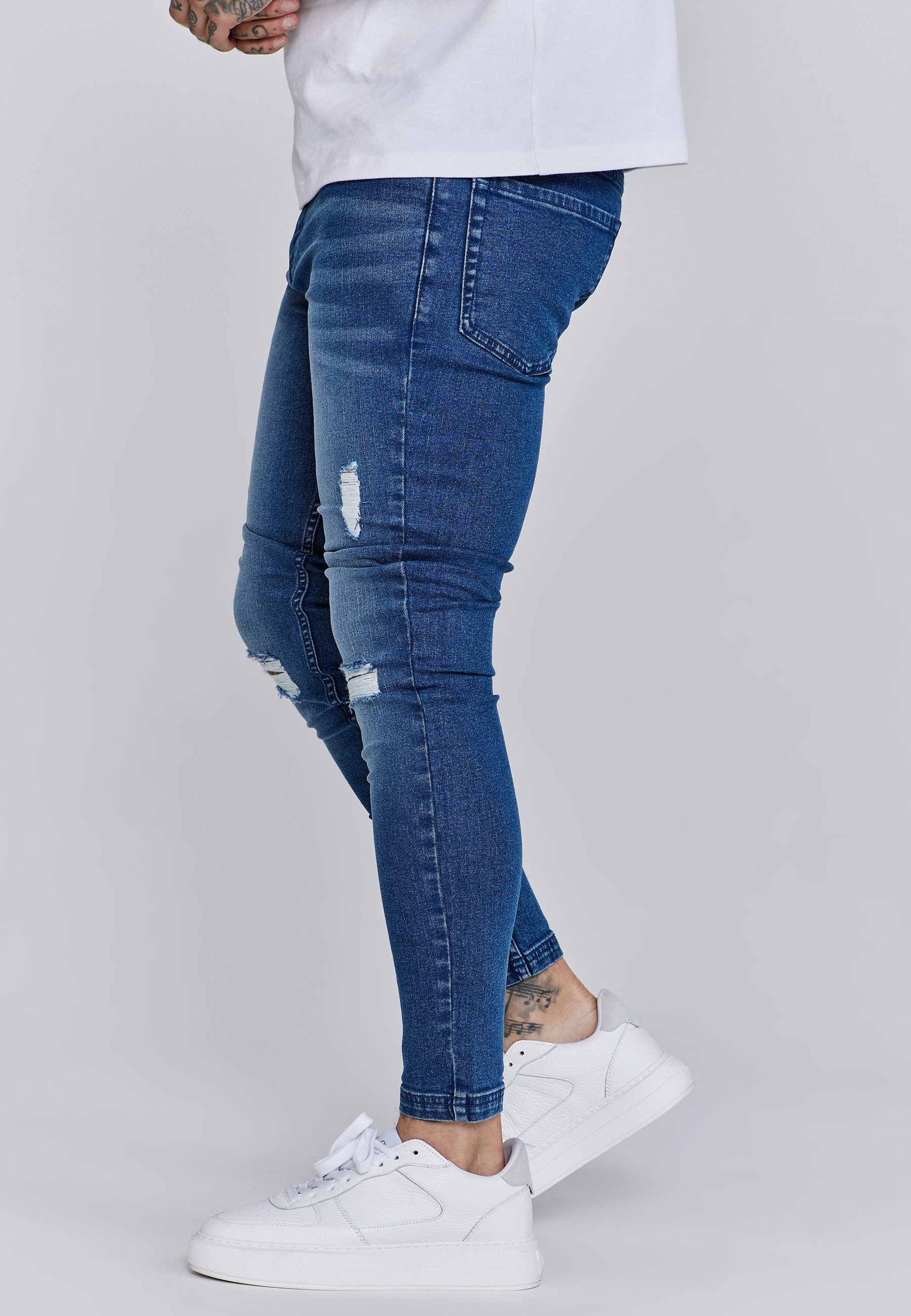 Siksilk Skinny-fit-Jeans SikSilk Herren Blaue Distressed Skinny Jeans