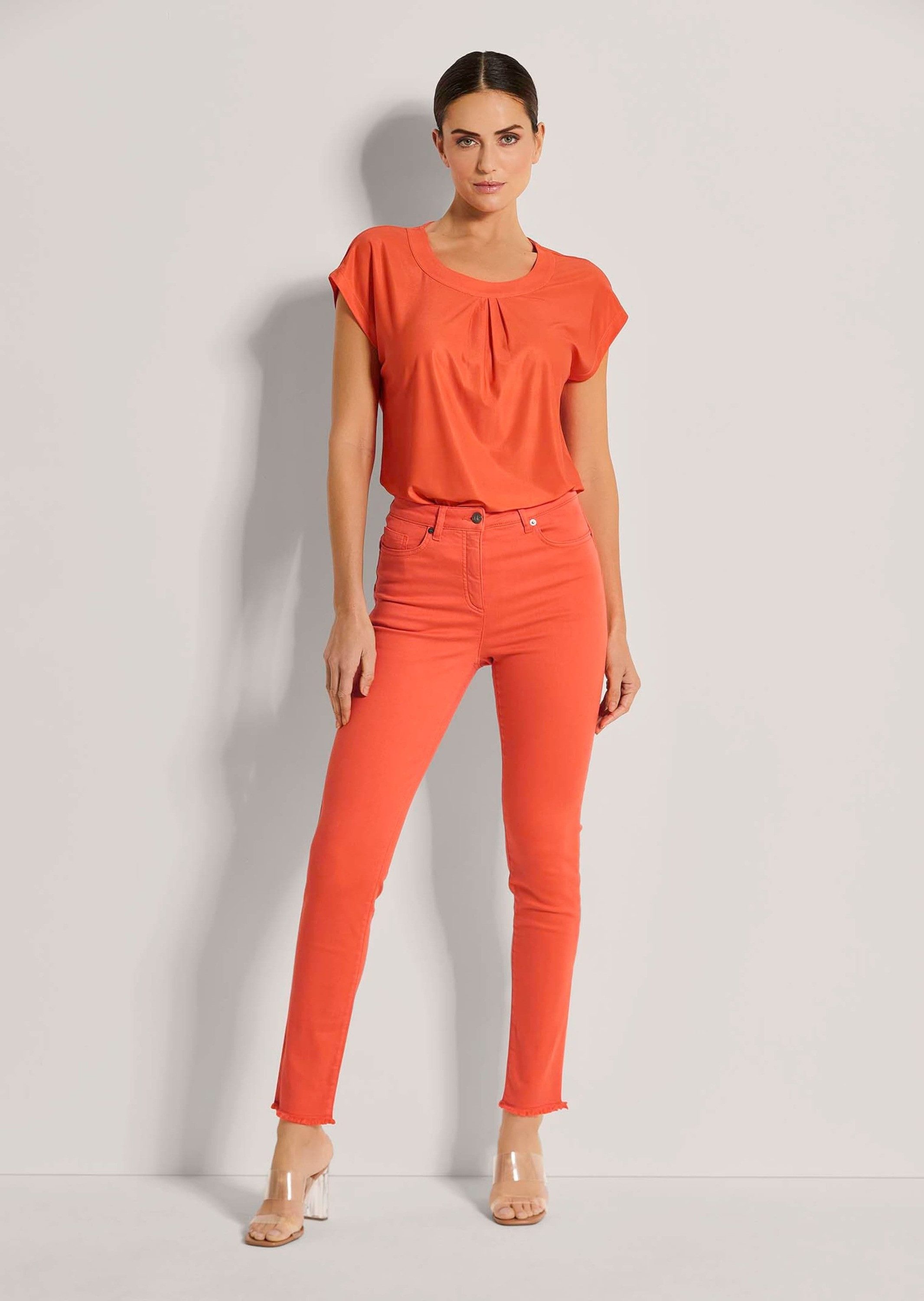 MADELEINE Gerade Jeans Mid Waist Skinny-Hose mit Fransen Fransenhose in sch günstig online kaufen