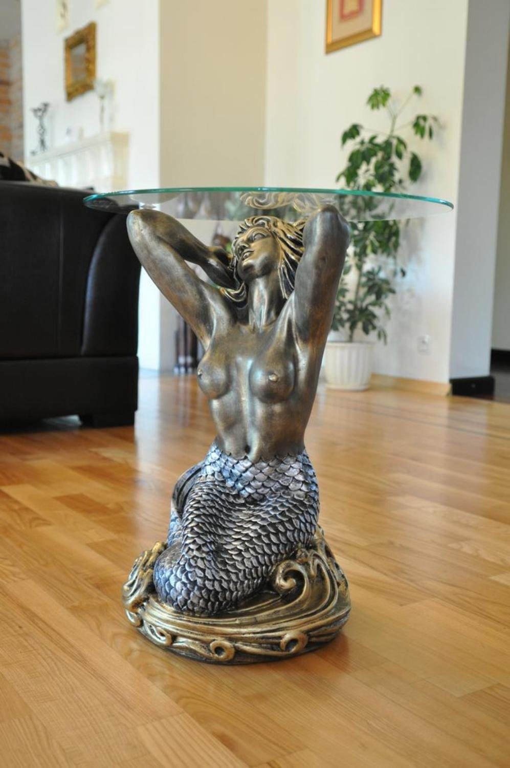 Couchtisch 56cm Klassisch JVmoebel Design Beistell Tisch Skulptur Medusa Glastisch Couch