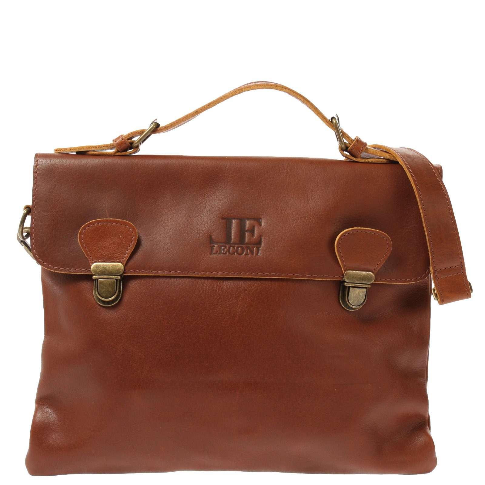 LECONI Schultertasche kleine Umhängetasche Crossbody Bag Damen Herren Echt Leder LE3079, Magnetverschluss & Retro-Schnallen – 32×26×5 cm