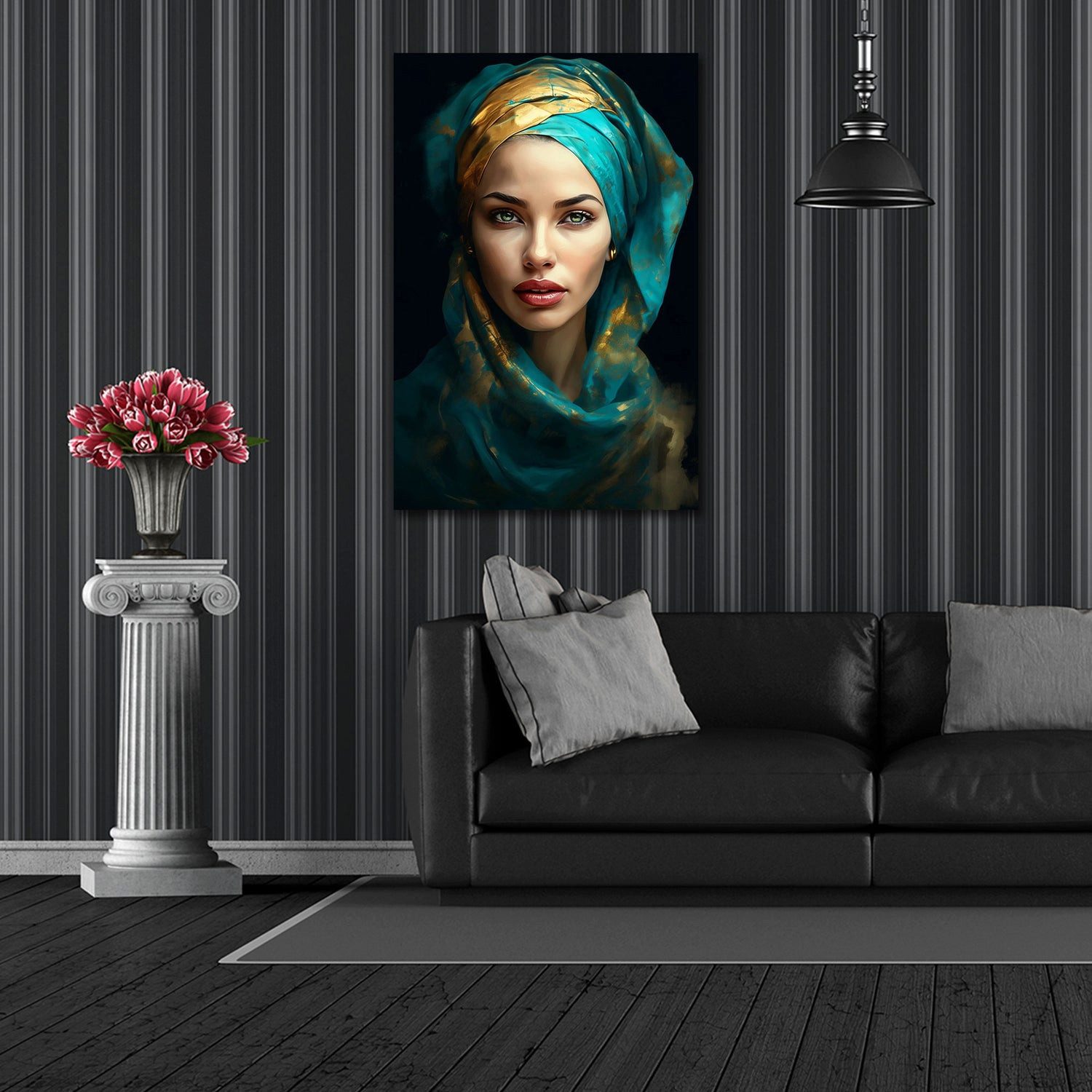 Artedinoi Leinwandbild Frauenportrait mit Turban edle Farben Wandbild Leinwandbild Kunstdruck, Frau mit Turban, edle Farben