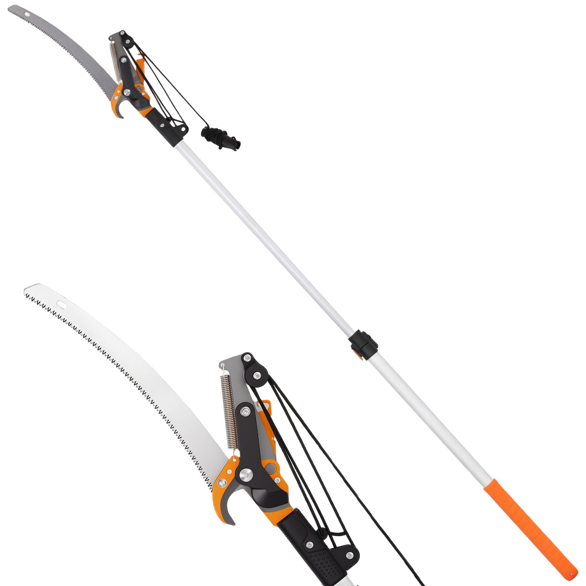 Outsunny Teleskop-Heckenschere 2-in-1 Astsäge mit integrierter Astschere, Baumsäge mit Teleskopstiel, bis 1.99 m Arbeitshöhe, (2-in-1 Astsäge mit integrierter Astschere, 1 St., Teleskop Gartensäge mit Baumschere), für hohe Äste 135,172,199 x 20 x 3,3 cm Orange