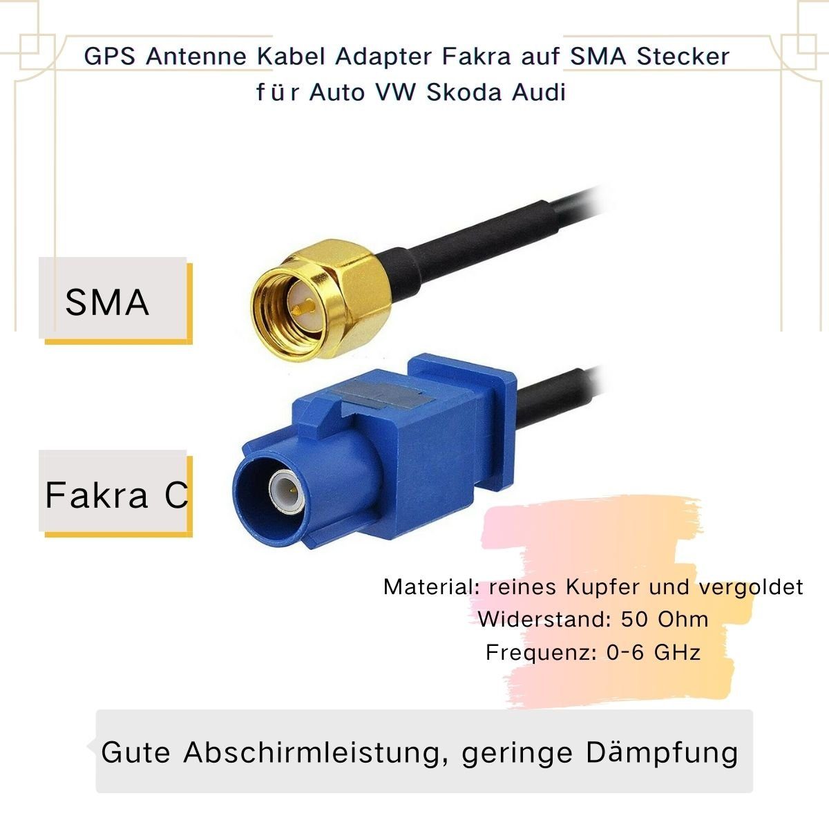 VW Skoda Adapter Elektro-Kabel, GPS auf SMA Bolwins cm) (24 Kabel Fakra für Antenne H70 Stecker Audi