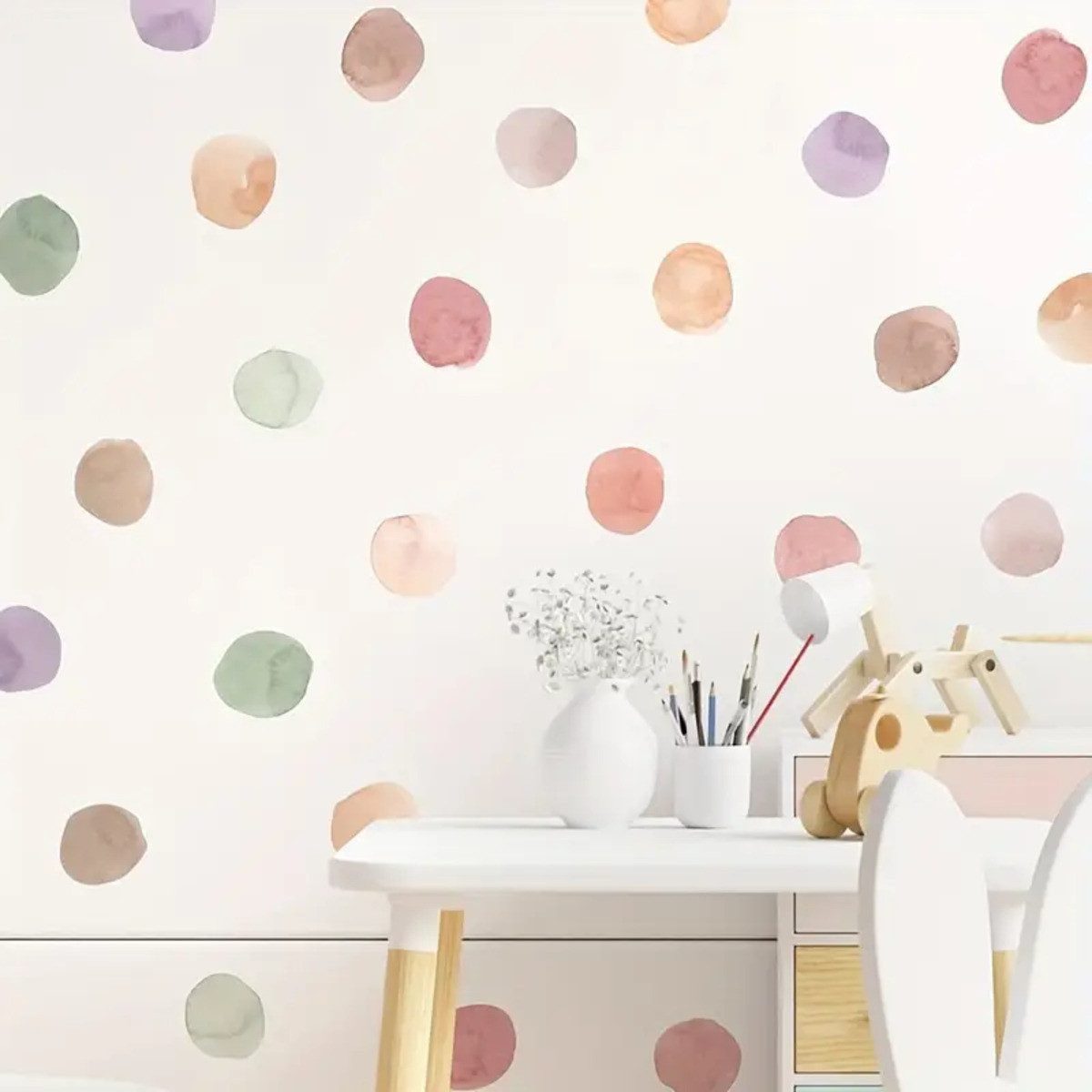Montegoni Wandtattoo Pastell Polka Dot Wandsticker – 36 Aquarell Punkte Wandtattoo (Polka Dot, Aquarell-Wandaufkleber – 36 Stück -3er-Set- PVC, Kinderzimmer, Spielzimmer, wandtattoo), Selbstklebend, Abnehmbar, Flexible Anordnung, langlebig, Wasserfest