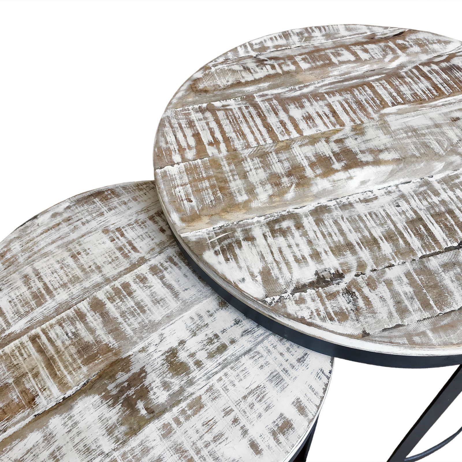 2er weiß Metall-G rund gekälkt Austin Beistelltisch Wohnzimmer-Tisch Set Beistelltisch Couchtisch Casamia