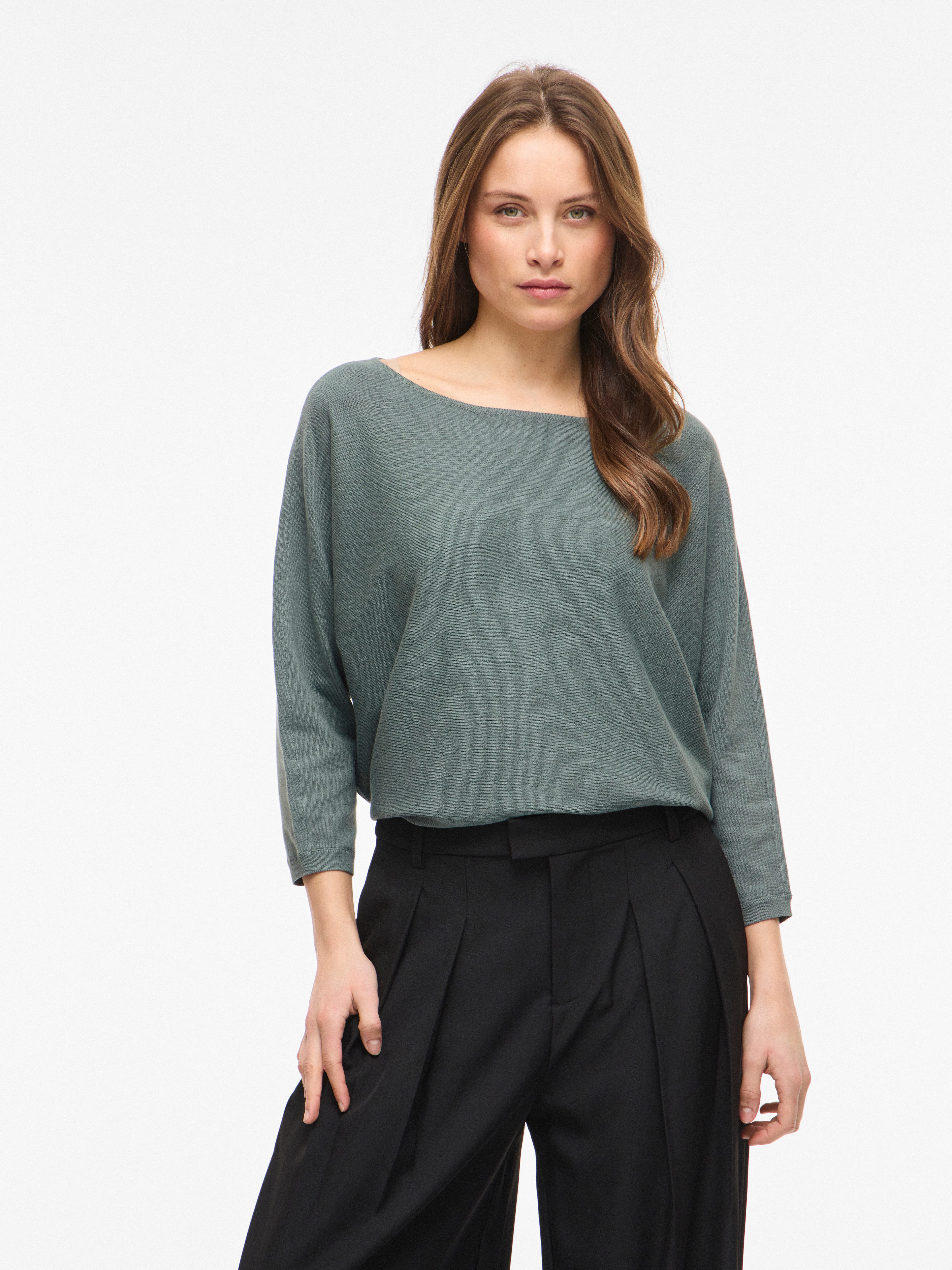 Vila 3/4 Arm-Pullover VIMALU BOATNECK 3/4 SLEEVE KNIT TOP-NOOS Materialmix, loose fit