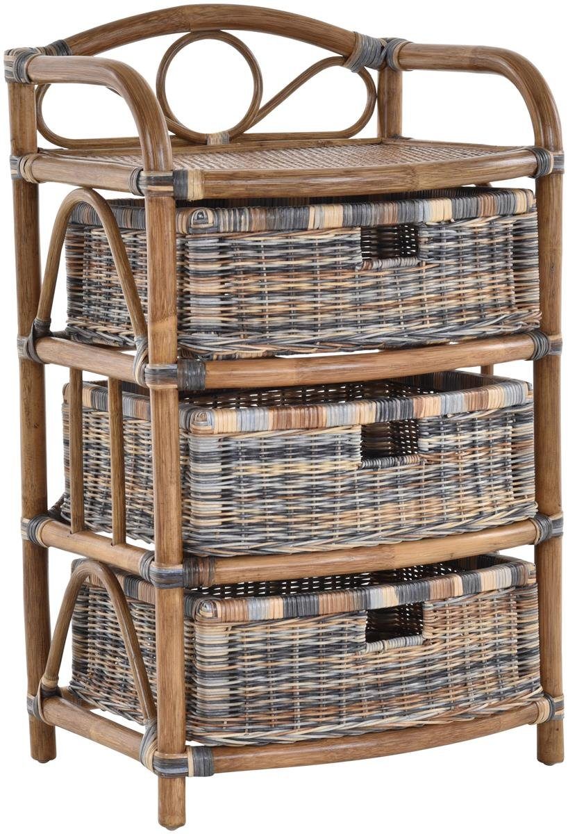 Krines Home Regal Regal aus echtem Rattan 3 Schübe Rattan-Kommode Badregal Rattanschrank, aus Naturmaterial, mit Schubladen