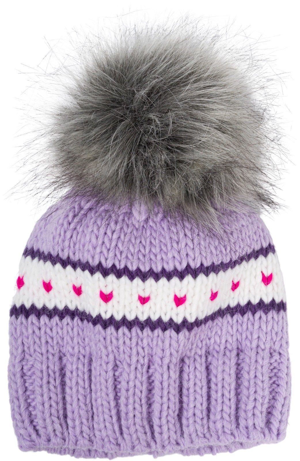 styleBREAKER Strickmütze Kinder Strick Bommelmütze Herzmuster (1-St)