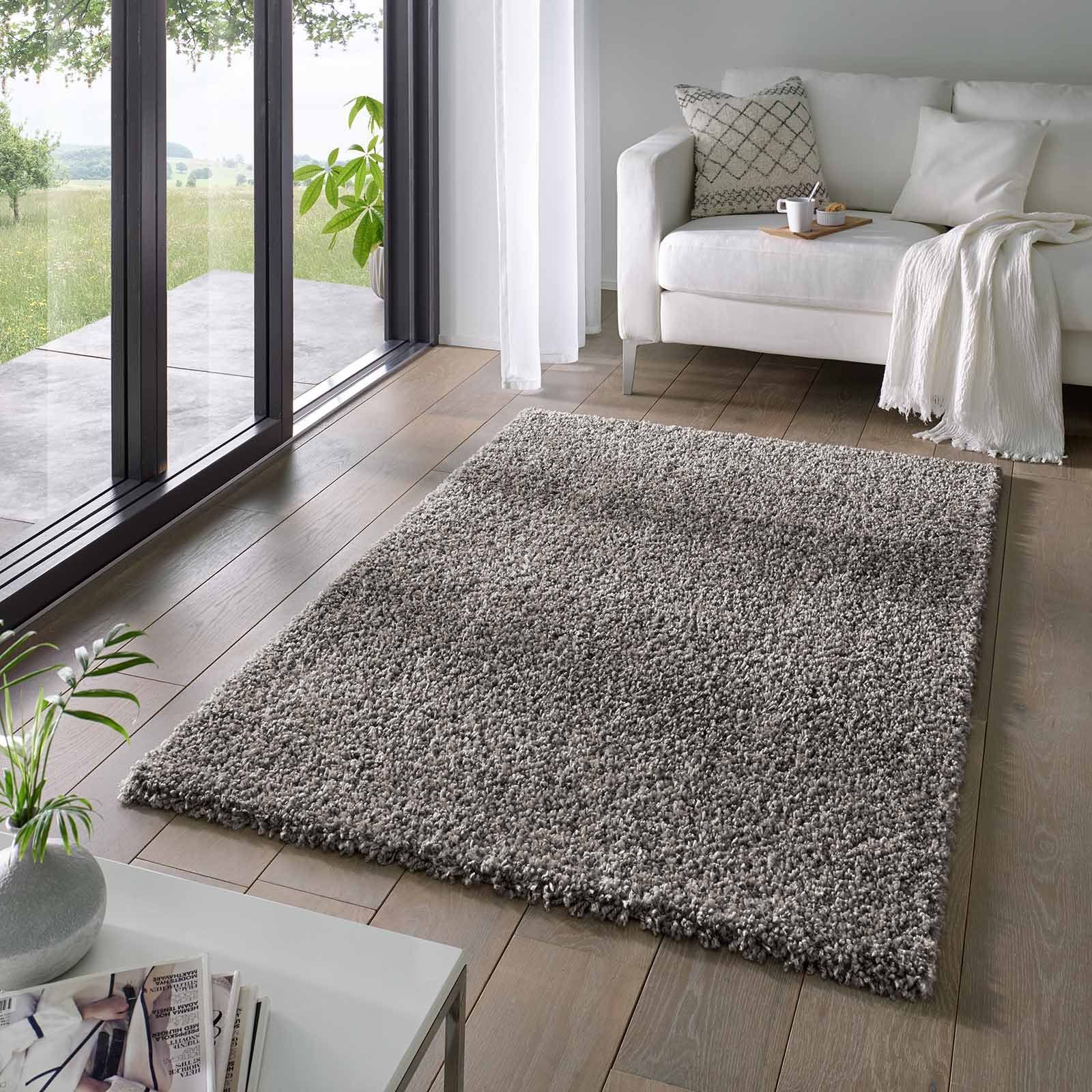 TaraCarpet Langflor-Teppich Venezia Shaggy, rechteckig, Höhe: 35 mm, Hochflor Shaggy Uni Anthrazit Wohnzimmer Schlafzimmer 300x400 cm
