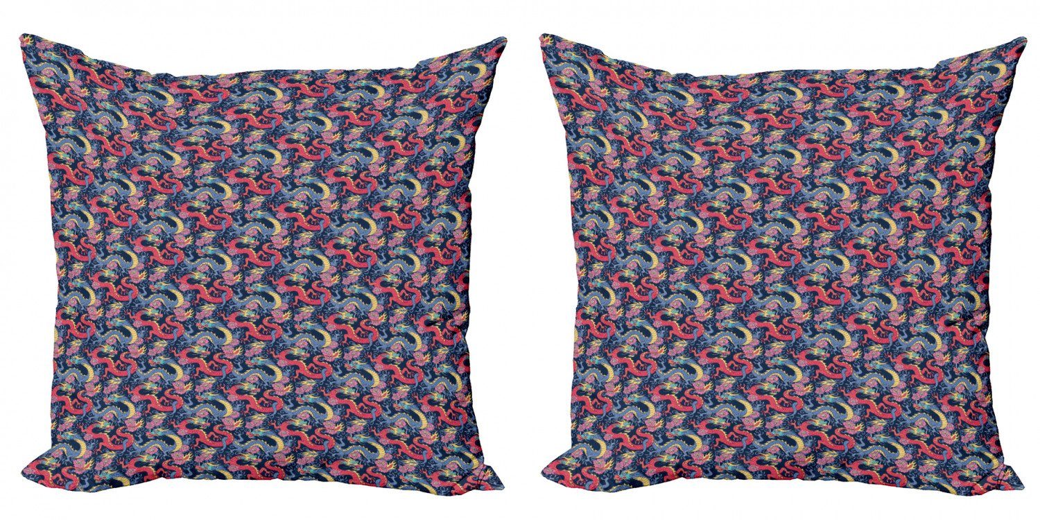 Kissenbezüge Modern Accent Doppelseitiger Digitaldruck, Abakuhaus (2 Stück), Drachen Highly Verzierte Blumen