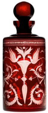Casa Padrino Whiskyglas Luxus Whisky Karaffe Rot / Silber Ø 12,5 x H. 20 cm - Mundgeblasene und handgravierte Glas Karaffe - Hotel & Restaurant Accessoires - Luxus Qualität