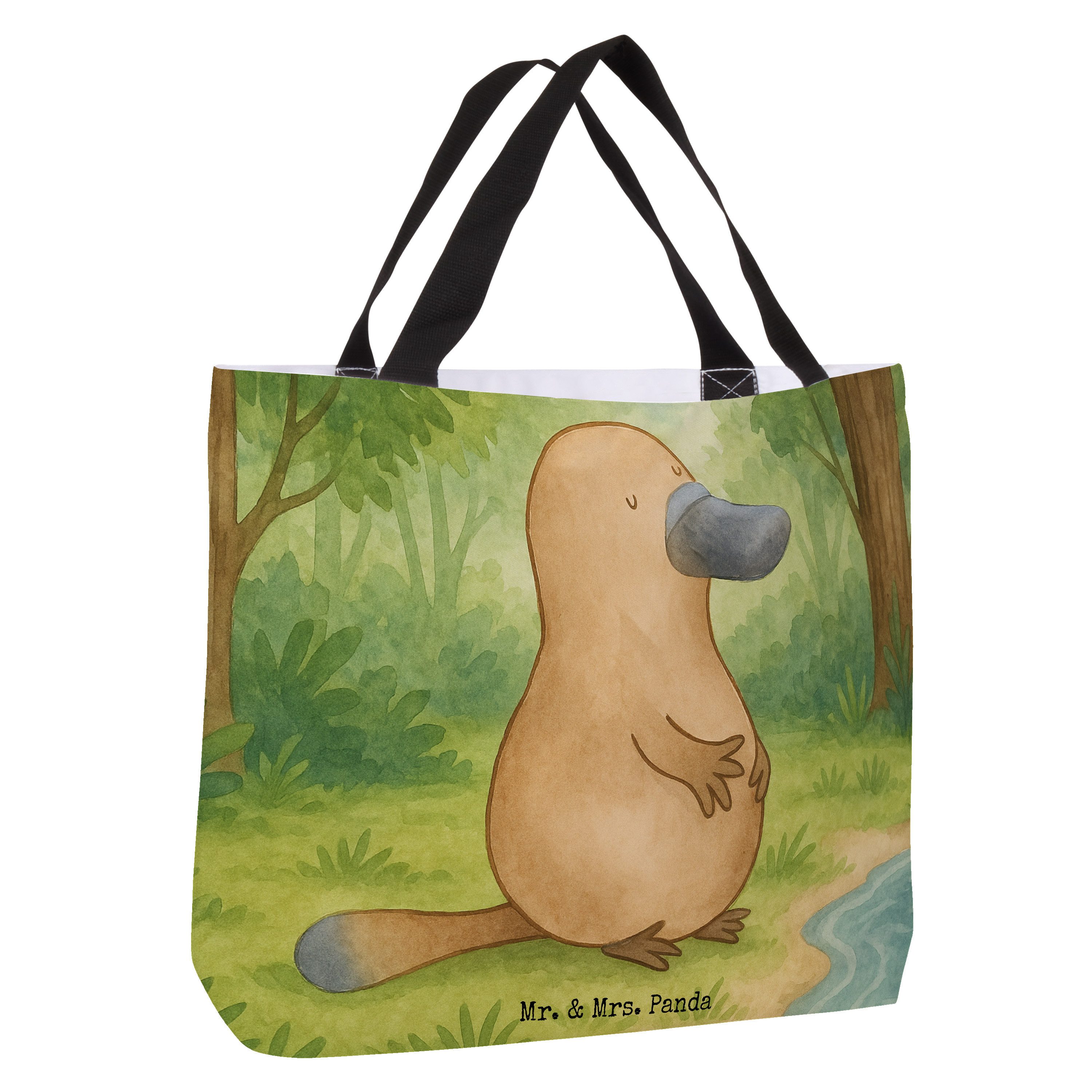 Mr. & Mrs. Panda Shopper Schnabeltier Mut Design, Einkaufstasche, Weiß, Meer, Lebensweisheit, (Packung), Urlaubstasche Motivation Weltreise
