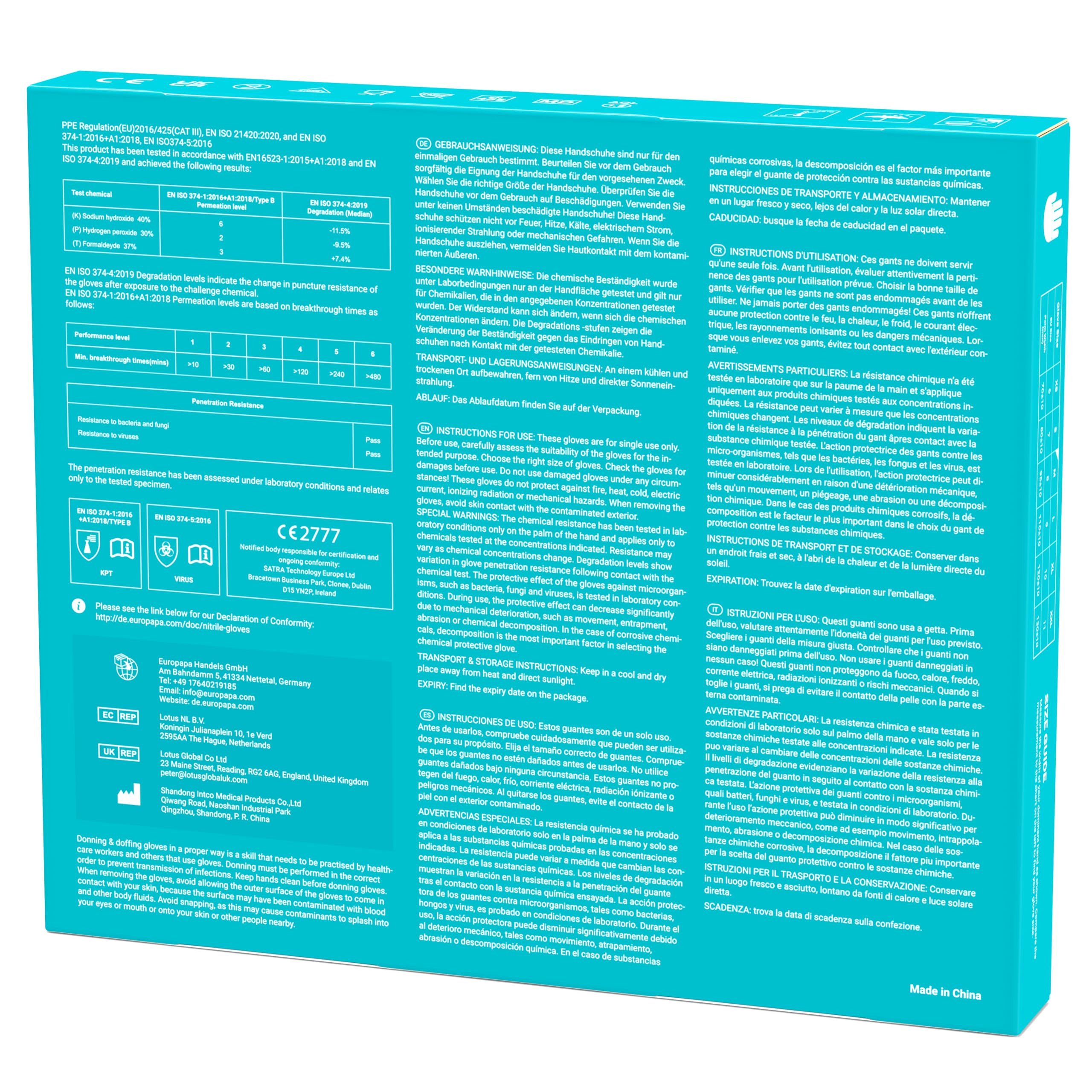 EUROPAPA Nitril-Handschuhe Medical Einmalhandschuhe Untersuchungshandschuhe (100 Stück, puderfrei ohne Latex, Gummihandschuhe) unsteril latexfrei disposible gloves