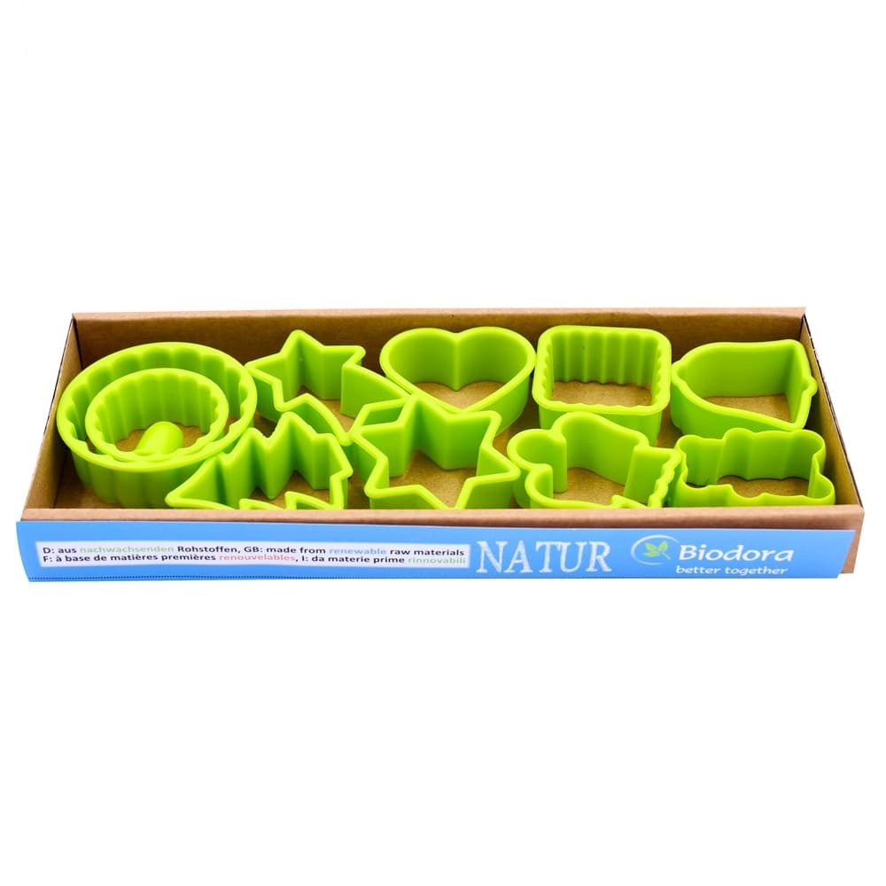 Biodora Ausstechform Biodora Keksausstecher 11er-Set – Bunte Ausstechförmchen, BPA-Frei, (11-St), Material: Biokunststoff (Bio-PE auf Stärkebasis)