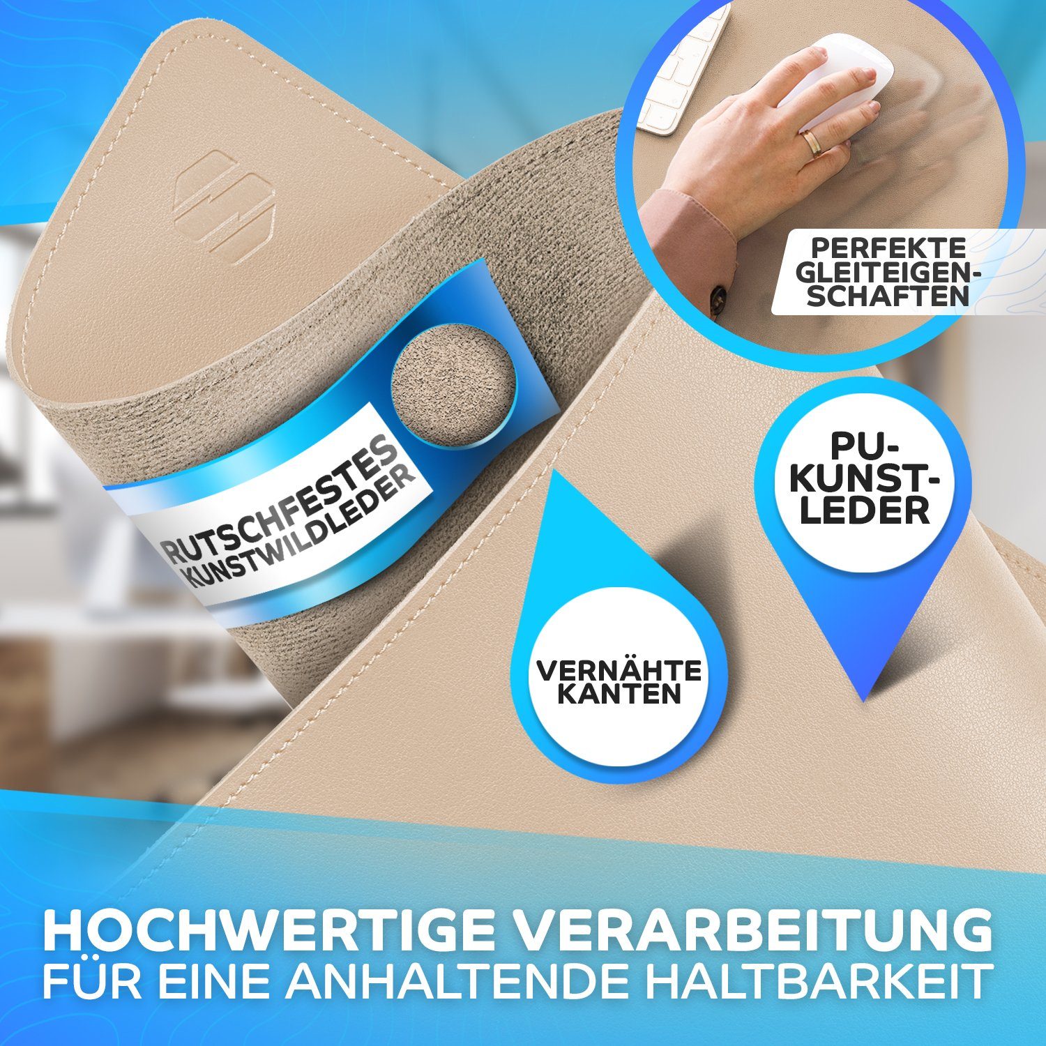 MAXLVL Gaming Mauspad Schreibtischunterlage - Mauspad mit Vernähte Kanten - abwaschbar (in 80x40 cm / 60x35 cm, Schreibtisch Unterlage für Büro), Tischunterlage – Bild 2 von 5