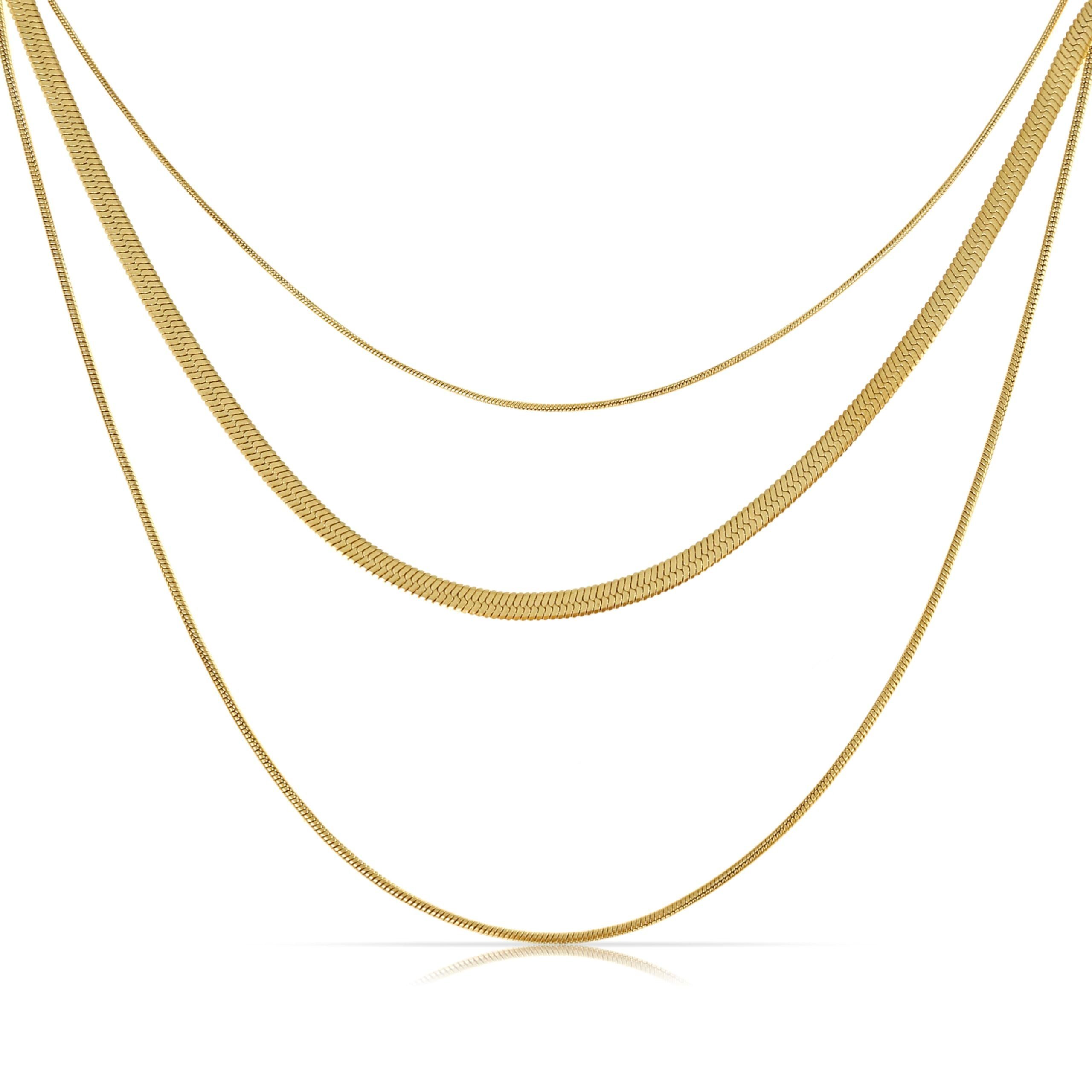 Made by Nami Schlangenkette Gold Mehrreihig 40 + 5 cm Länge, Wasserfest Boho Schmuck Damen