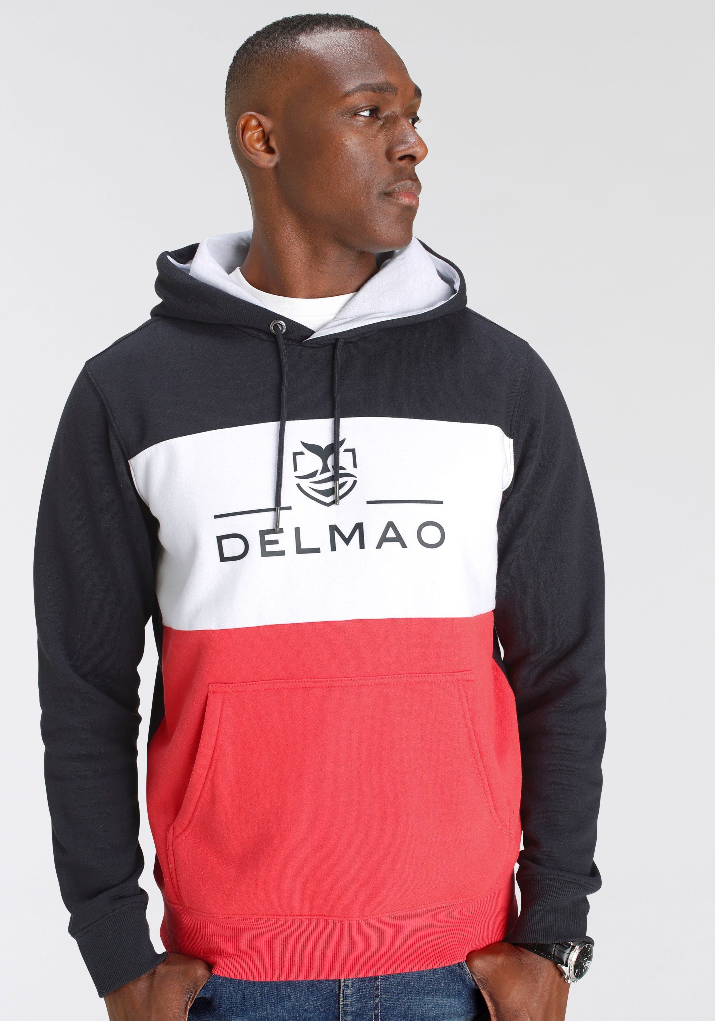 DELMAO Kapuzensweatshirt mit Blockstreifen und Print-NEUE MARKE!