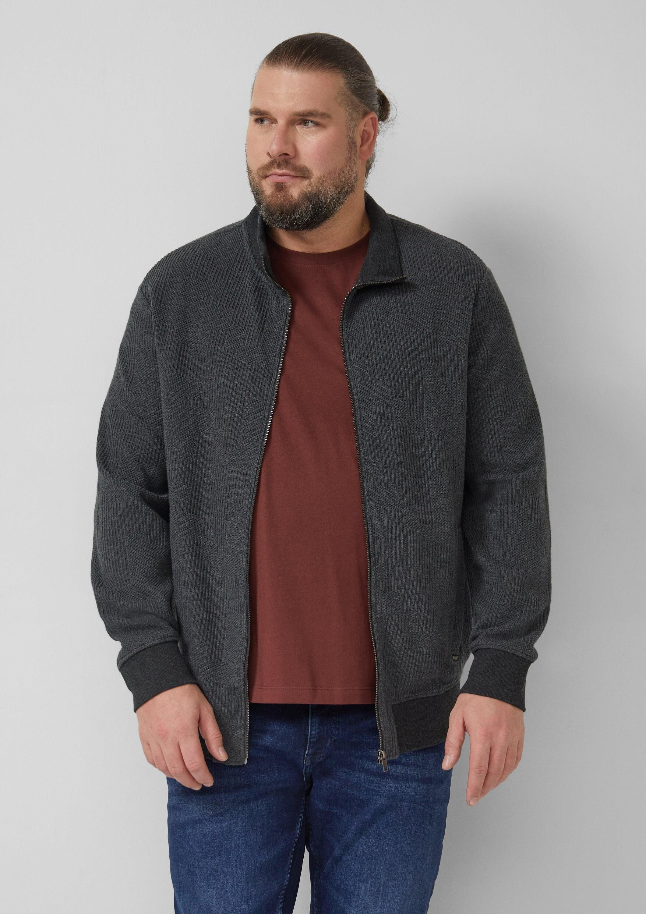 s.Oliver Sweatjacke Sweatshirt Jacke Strukturierte Sweatshirtjacke mit Stehkragen