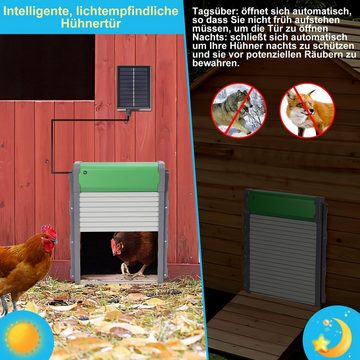 JOEAIS Haustierklappe Hühnerklappe Automatische Elektrische Solar mit Timer Lichtsensor, Automatischer Türöffner Hühnerstall Aluminum Anti-Pinch Hühnertür