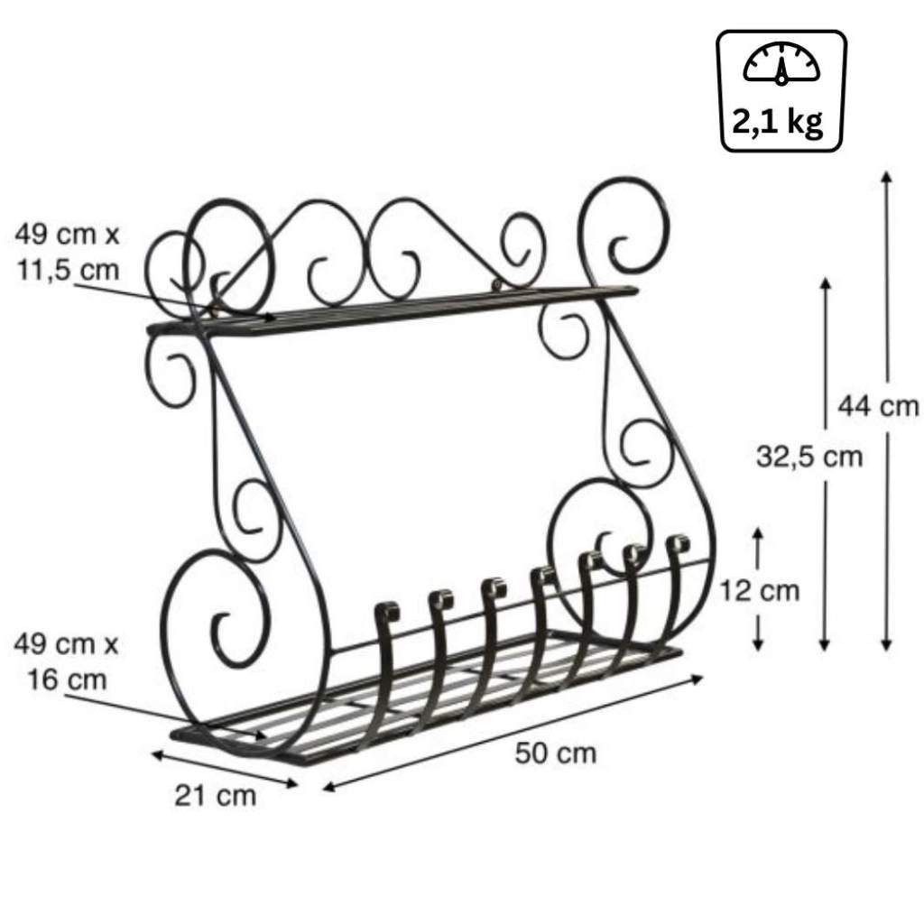 DanDiBo Küchenregal Kräuterregal Balkonregal Wand Metall Schwarz Sebino 50 cm Wandregal, Blumenregal Pflanzenhalter Wandblumenhalter Modern – Bild 2 von 5
