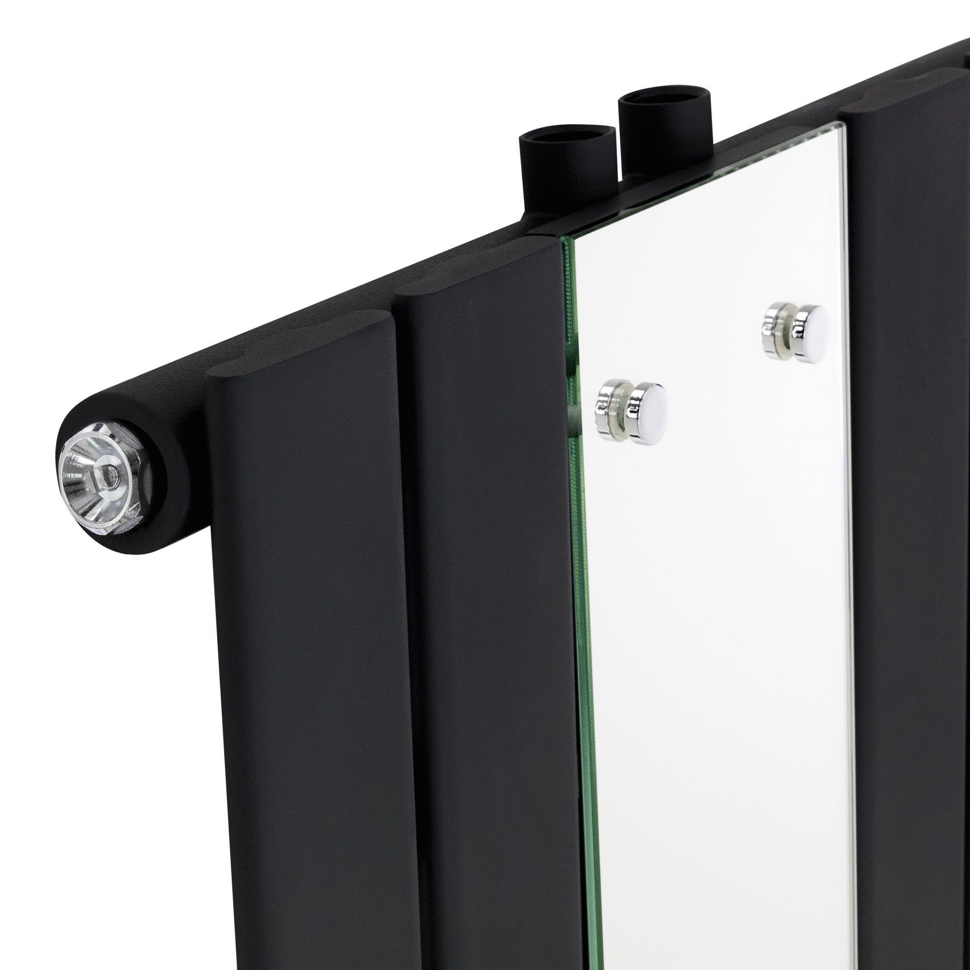Schwarz Heizkörper Badheizkörper Paneelheizkörper matt Glasheizkörper, mit Mittelanschluss 1200x450mm Montage-Set Spiegelheizkörper LuxeBath Spiegel