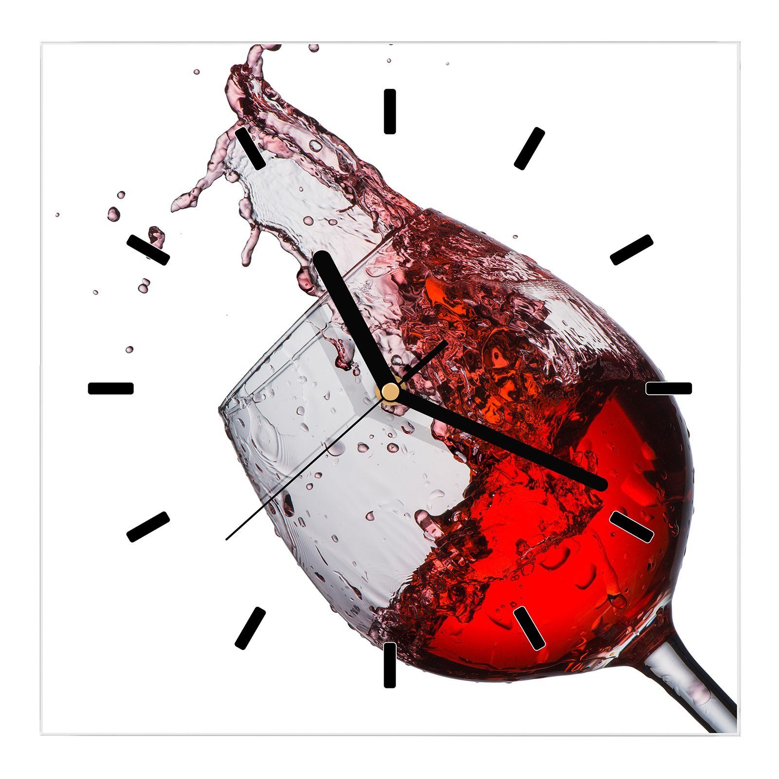 Primedeco Wanduhr Glasuhr Wanduhr Wandkunst Motiv Rotweinglas mit Splash 30 Größe x mit 30 cm