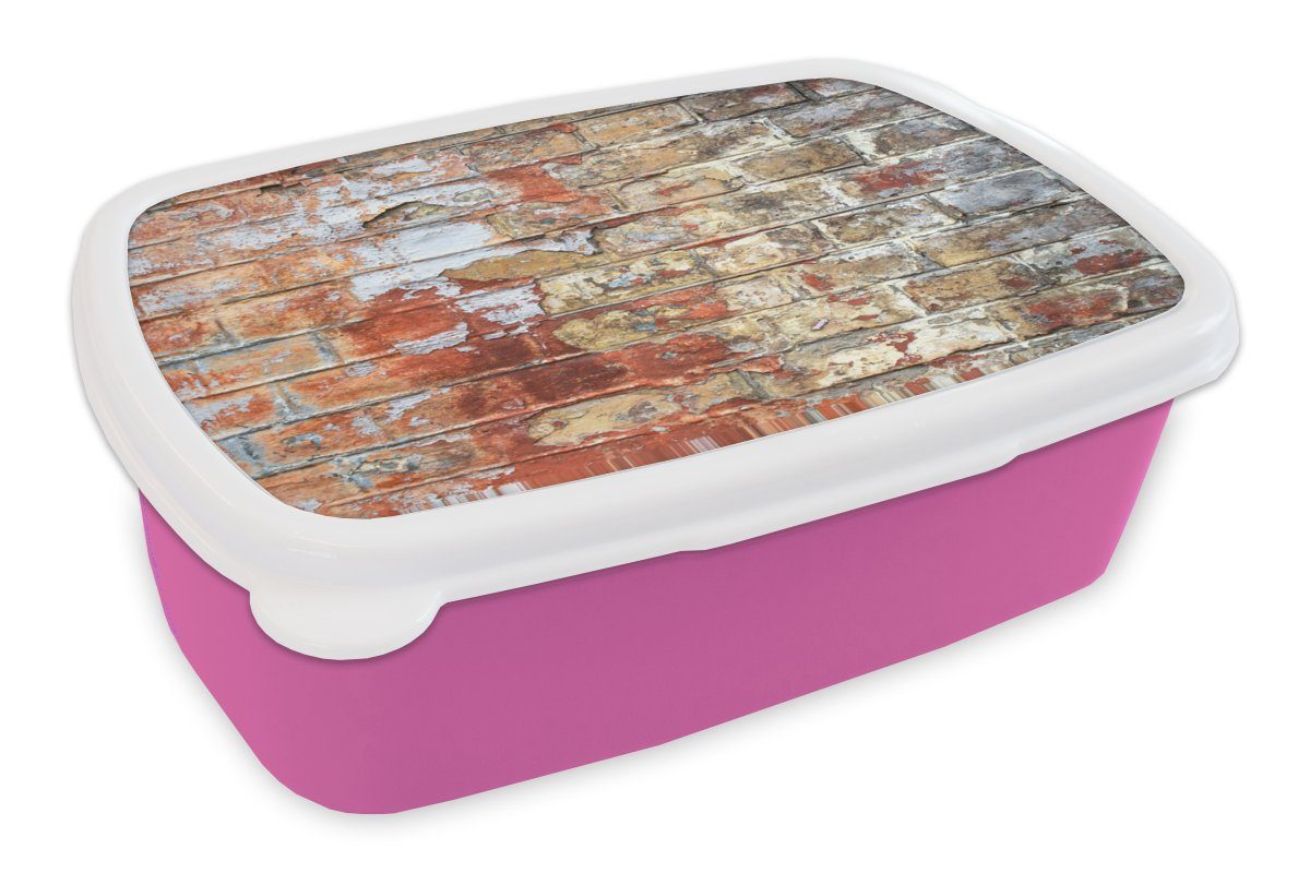 MuchoWow Lunchbox Farbe - Kunststoff, Kinder, Kunststoff rosa (2-tlg), - Snackbox, Ziegel Erwachsene, Brotbox Mädchen, Wände, für Brotdose