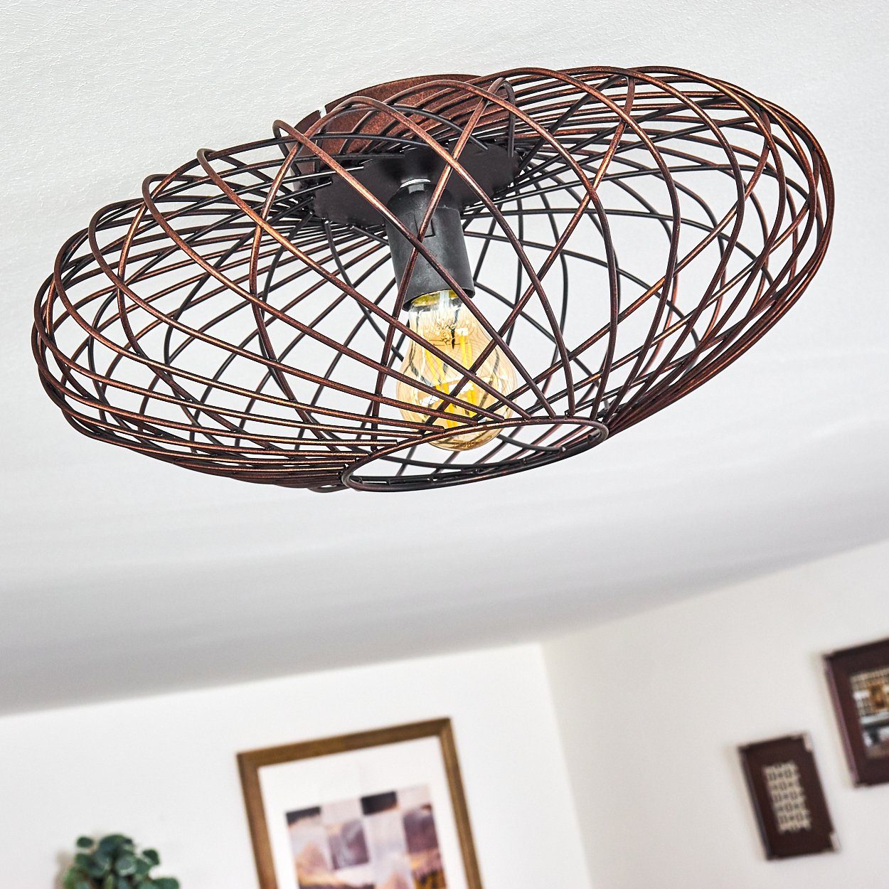 hofstein Deckenleuchte »Pieris« Deckenlampe aus Metall in Schwarz/Kupfer, ohne Leuchtmittel, E27, Leuchte m. Gitter u. Lichteffekt an der Decke