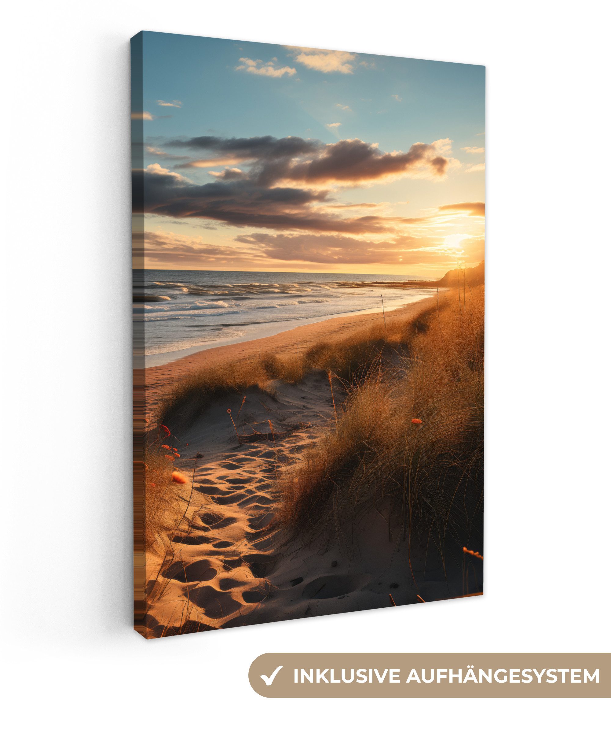 OneMillionCanvasses® Leinwandbild Strand - Sonnenuntergang - Dünen - Meer - günstig online kaufen