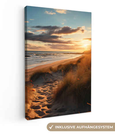 OneMillionCanvasses® Leinwandbild Strand - Sonnenuntergang - Dünen - Meer - Sand, Sonnenuntergang - Dünen (1 St), Leinwand Wandbild, Wanddekoration 20x30 cm