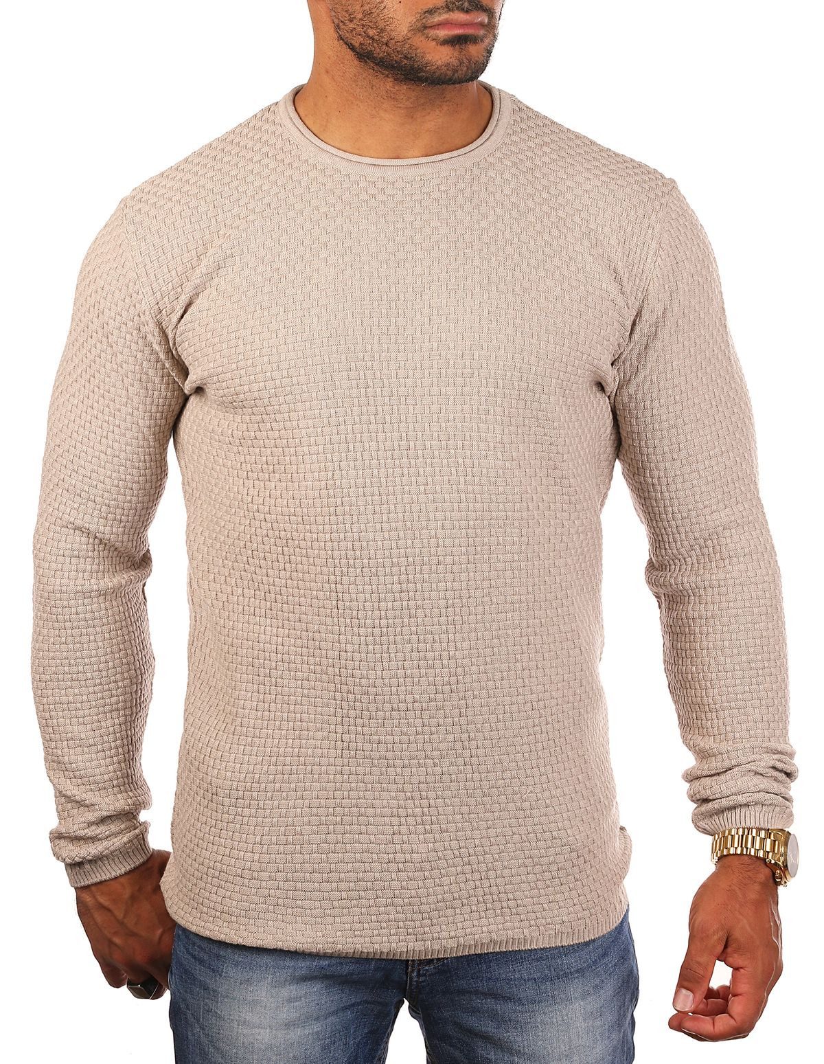 CARISMA Strickpullover Herren leichter Feinstrick einfarbig basic Karo Strickmuster 7784