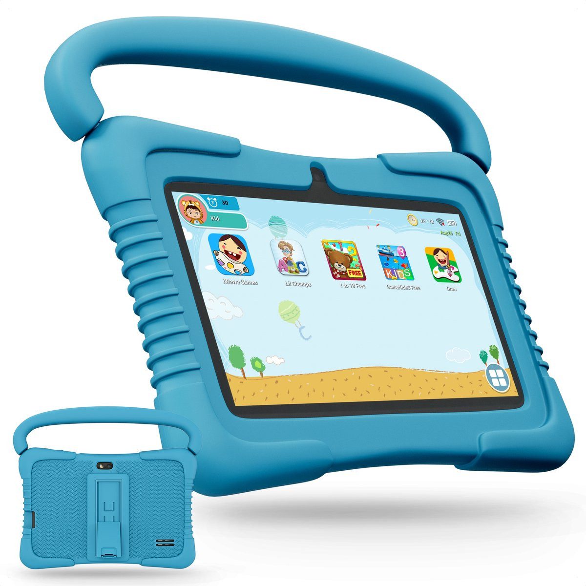 Tekoo Kindertablet 7 Zoll Blau mit Silikonhülle, 32GB, AR-Lernspiele & WiFi Tablet (32 GB, iWawa Lern-App, Silikon-Schutzhülle, Kindersicherung, Android 10)