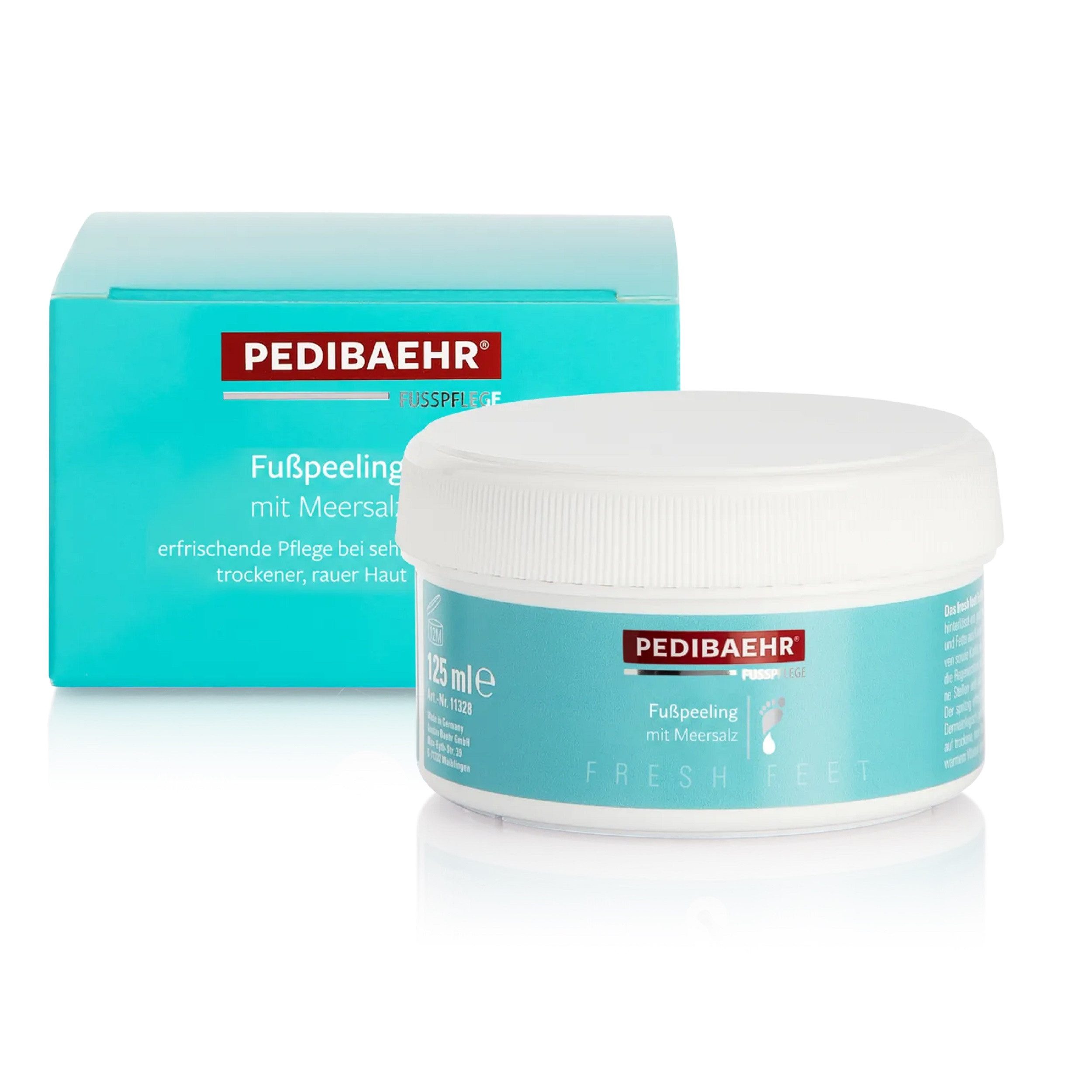 Pedibaehr Fußpeeling Pedibaehr fresh feet Fußpeeling mit Minzöl 125ml, 1-tlg., glättet mit Meersalz & pflegt intensiv mit planzl. Ölen & Sheabutter