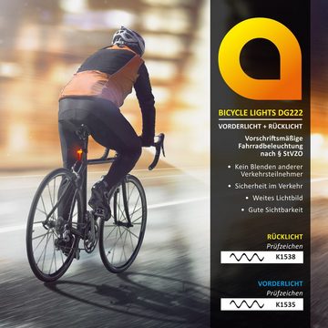Aplic Fahrradbeleuchtung, StVZO Fahrradlampenset, 2600mAh Frontlicht & 180mAh Rücklicht, 40 Lux