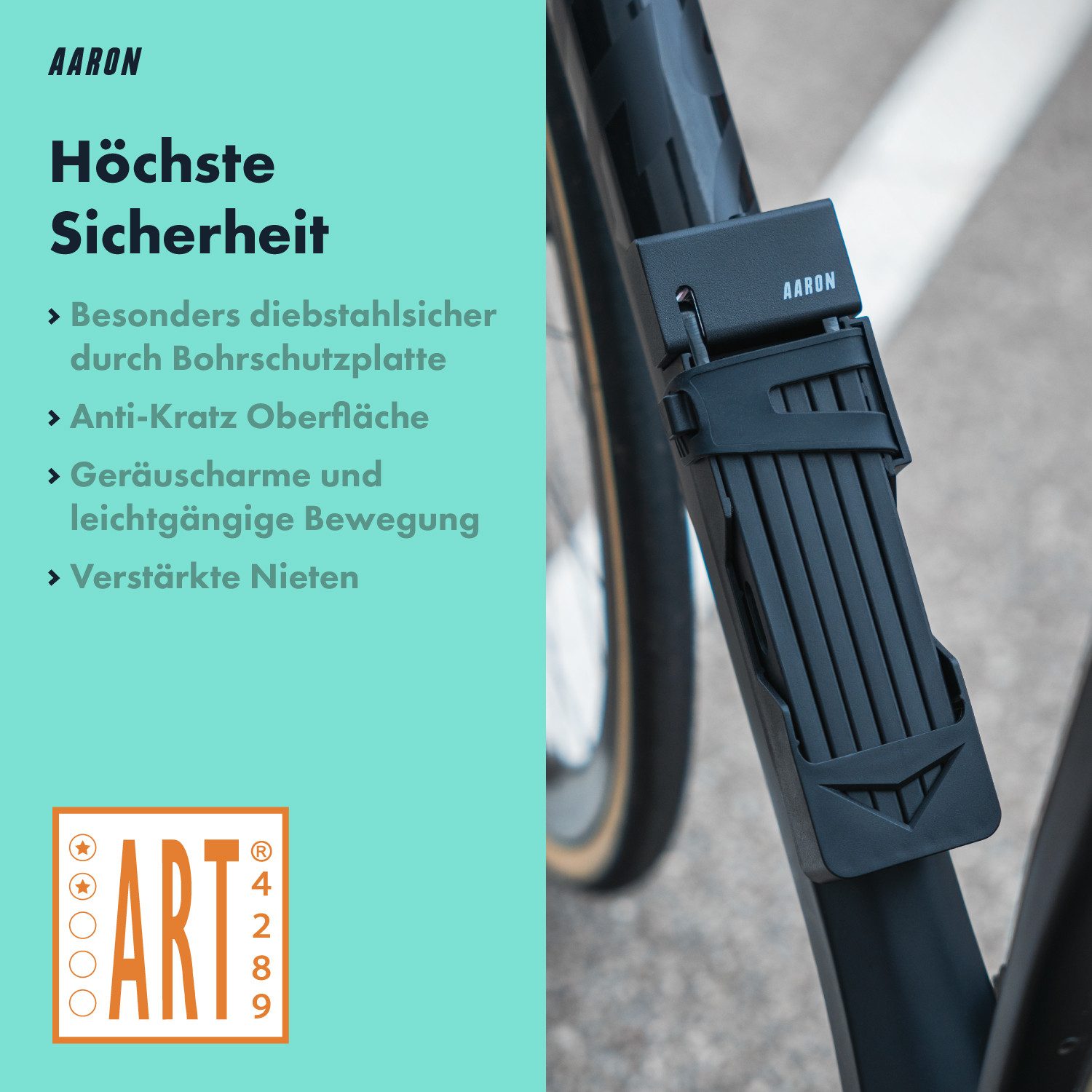 AARON Faltschloss Shield Stufe 14 mit Halterung 100 cm – Faltschloss Fahrrad sicher – Bild 4 von 5