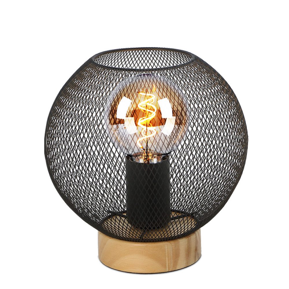 GLOBO LIGHTING Tischleuchte, Leuchtmittel nicht inklusive, Tischlampe Nachttischlampe Vintage Holzleuchte Industrial Design, Holz