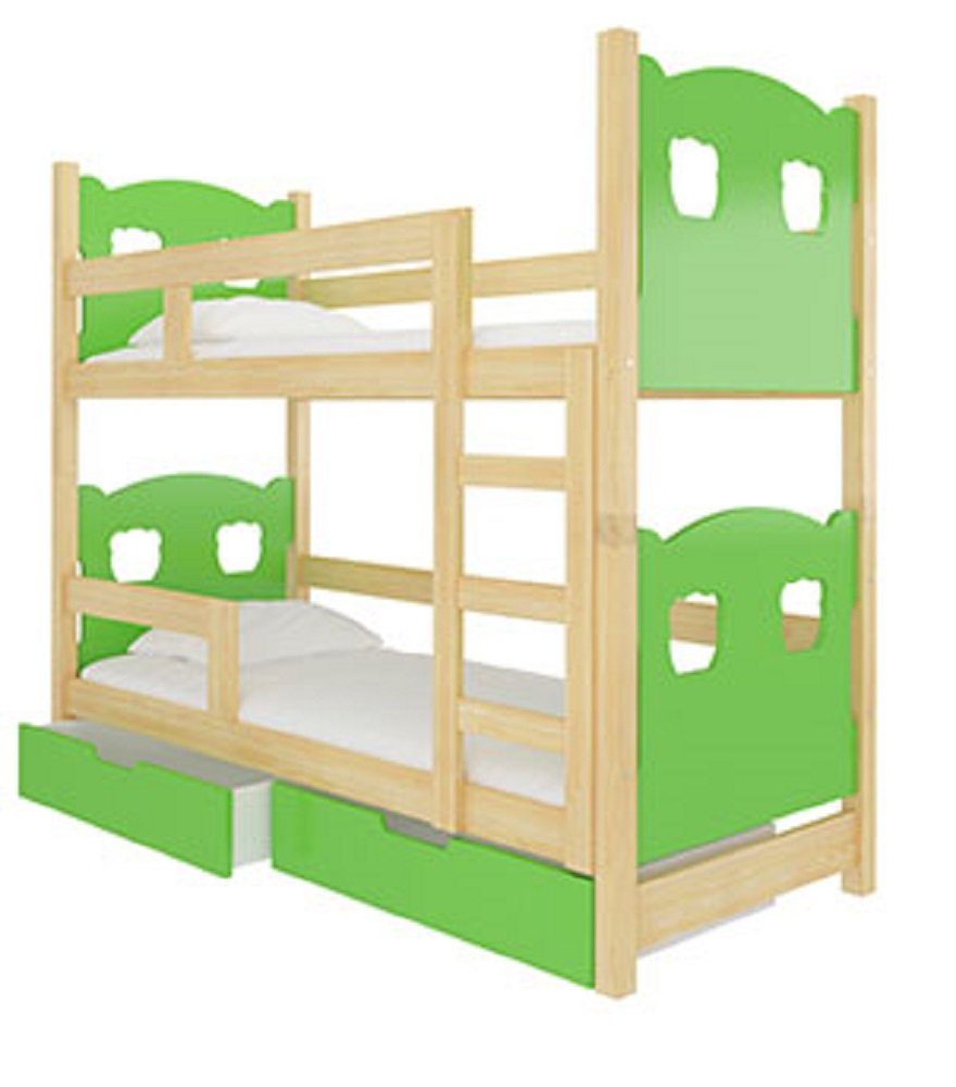 Kiefer 2 Absetzungen: Schlafgelegenheiten) grün mit / (Etagenbett Natur Hochbett MARABA wählbar Feldmann-Wohnen Farbe
