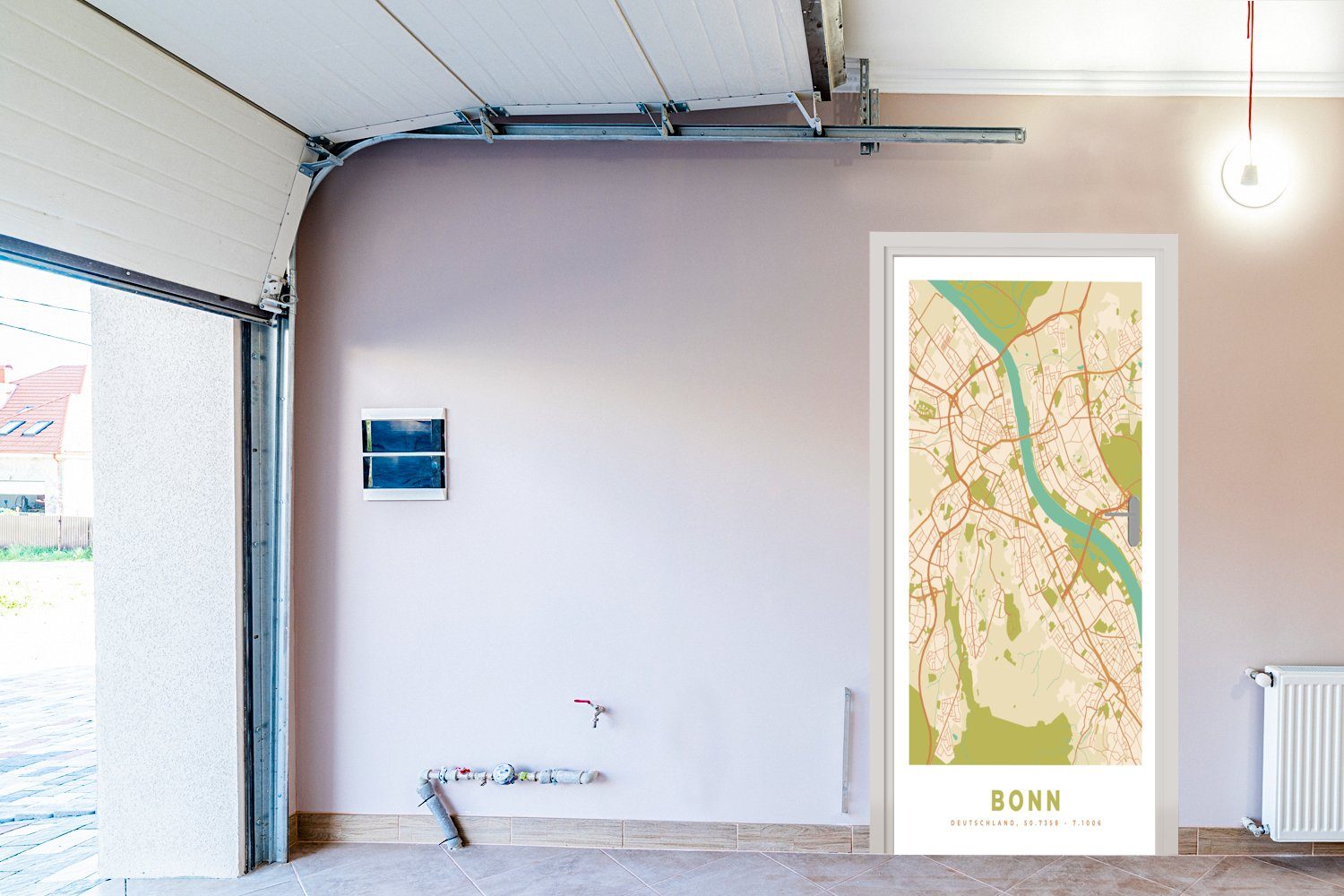 Karte Karte St), Stadtplan, Tür, cm Matt, MuchoWow (1 bedruckt, Bonn - für 75x205 - - Türaufkleber, Fototapete - Türtapete Vintage