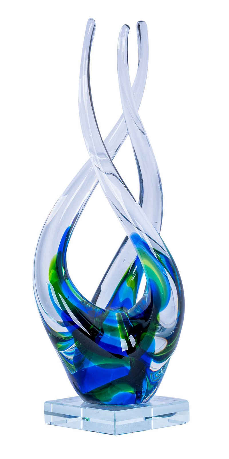 Levandeo® Skulptur, Designer Skulptur H32cm Glasskulptur Blau Grün Glasfigur Deko Glas