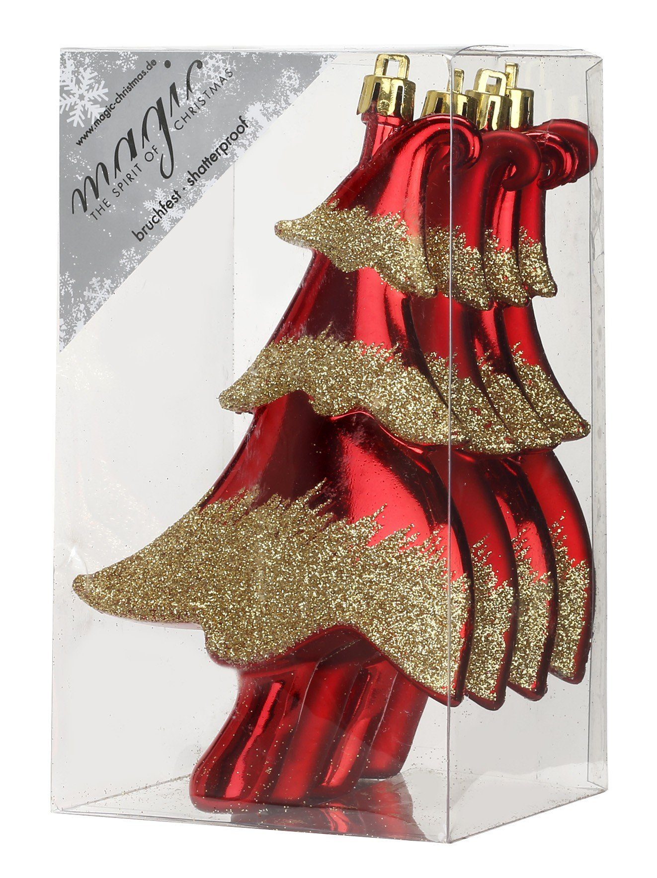 MAGIC by Inge Christbaumschmuck, Christbaumschmuck Tannenbäume 14cm Kunststoff 4er Set - Rot