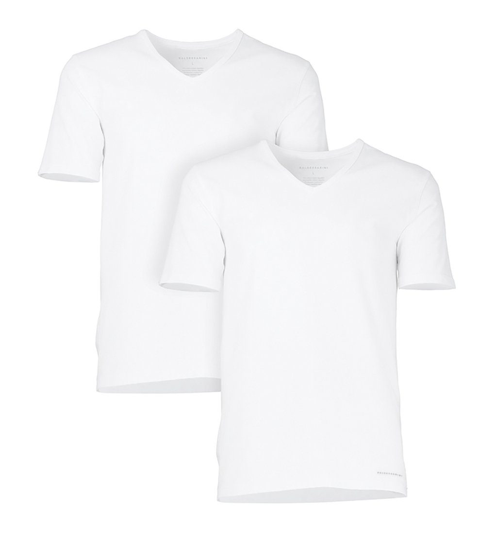 BALDESSARINI Unterhemd weiß T-Shirt Halbarm 2er Herren Pack, V-Neck,