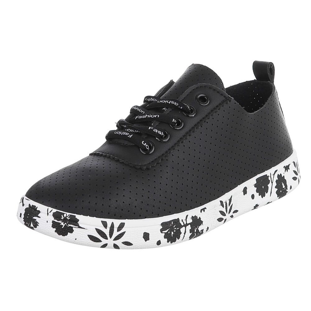 Ital-Design Stylischer Freizeitschuh mit floralem Sohlenrand Sneaker (91554321) Flach Sneakers Low in Schwarz