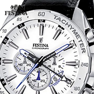 Festina Chronograph Festina Herren Uhr F16489/1 Chronograph, Herren Armbanduhr rund, Lederarmband schwarz