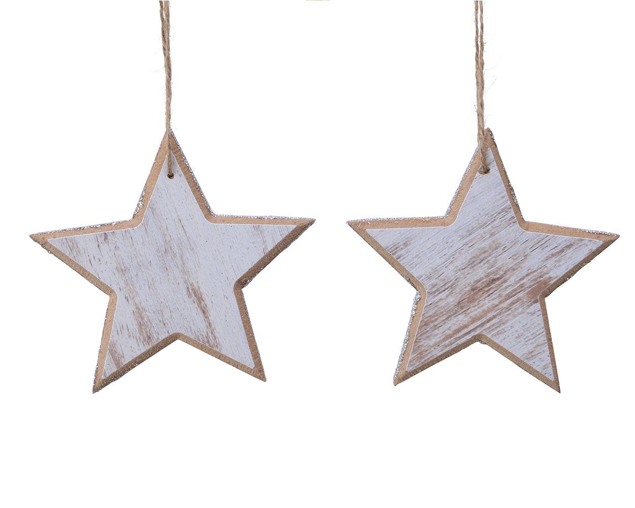 Kaemingk Christbaumschmuck, Christbaumschmuck Holz Sterne 12cm weiß, 2er Set