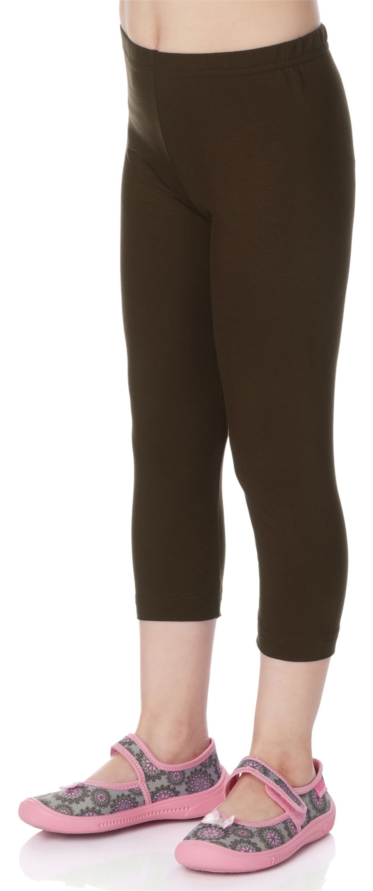 Merry Mädchen (1-tlg) Capri Leggings Bund aus elastischer Viskose Braun MS10-131 Style 3/4 Leggings