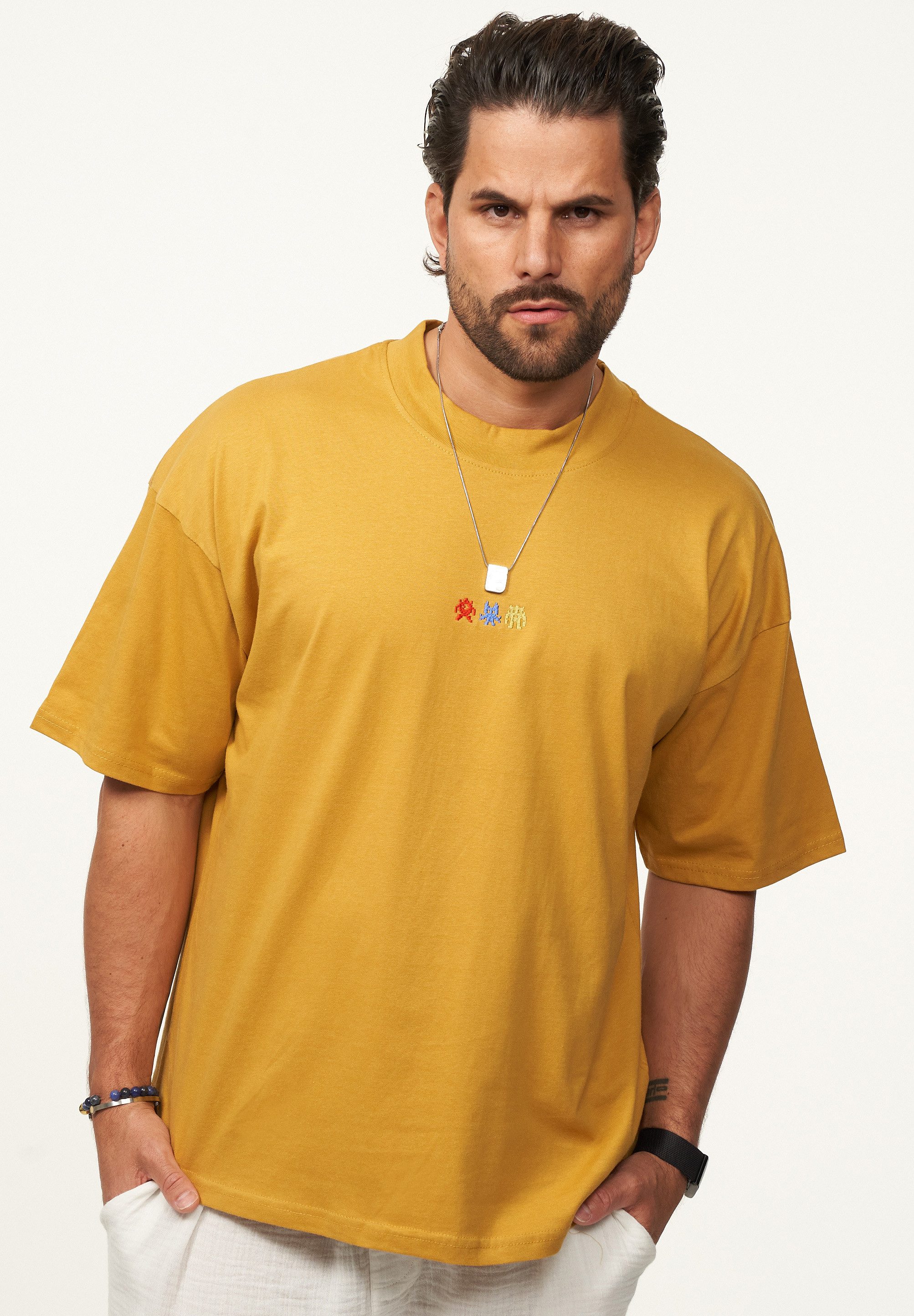SOULSTAR T-Shirt mit Stickerei Herren Oversize-Fit Kurzarm Shirt mit Rundha günstig online kaufen